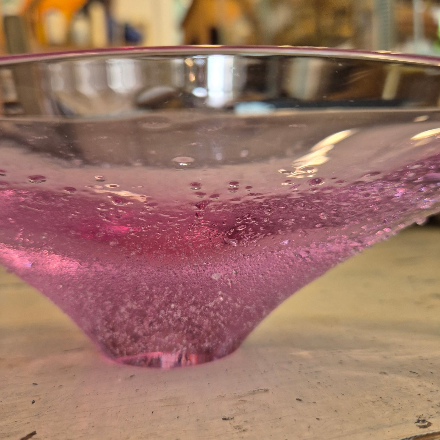 Mid-Century Space Age Glas Schale Kunstglas Vintage Rosa