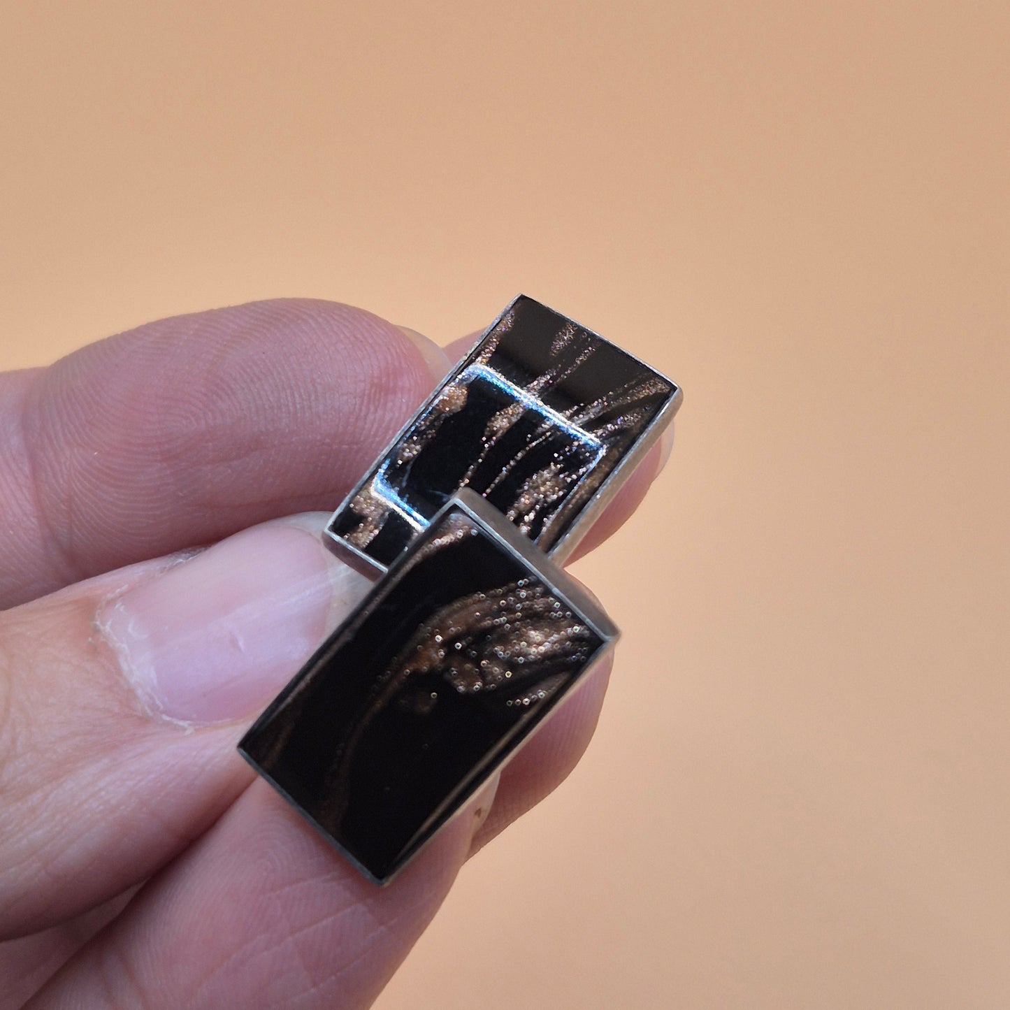 Vintage alte Manschettenknöpfe 835 echt Silber schwarz mit Glitzer!