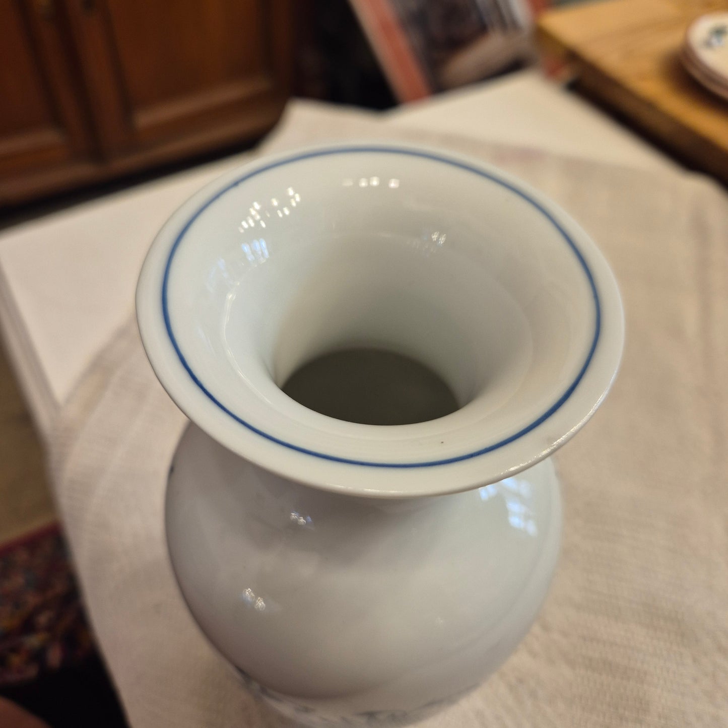 Vintage Zwiebelmuster Porzellan Vase weiß blau