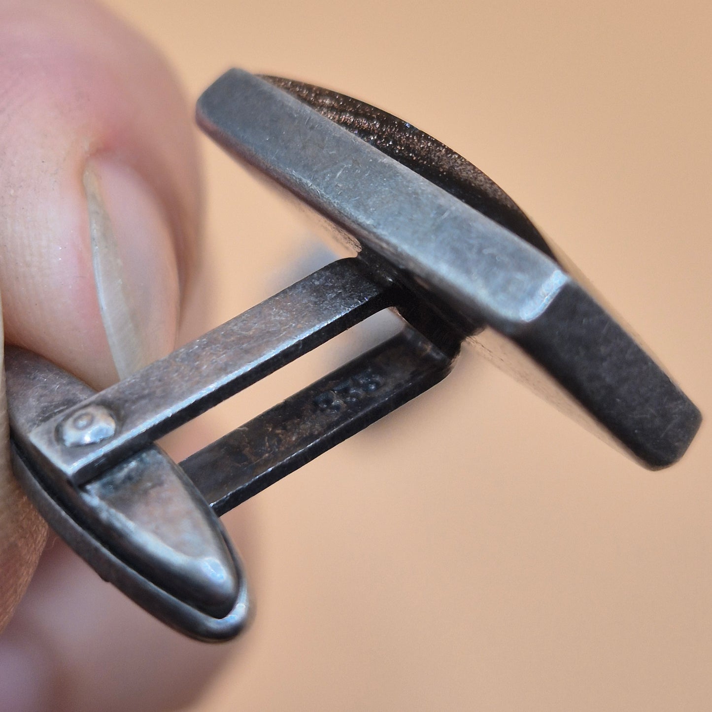 Vintage alte Manschettenknöpfe 835 echt Silber schwarz mit Glitzer!