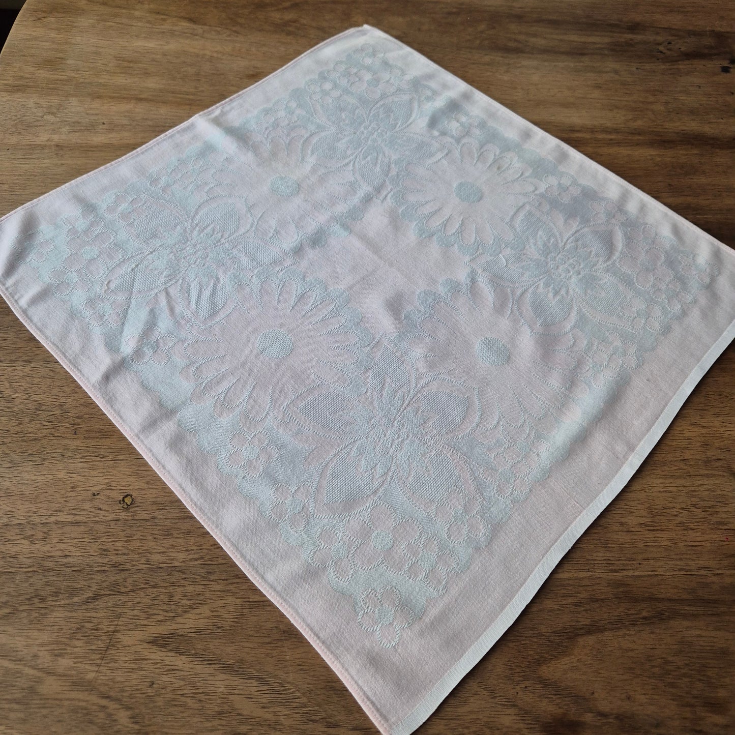 Vintage Rosa weiß Damast Baumwolle Serviette 45x47cm