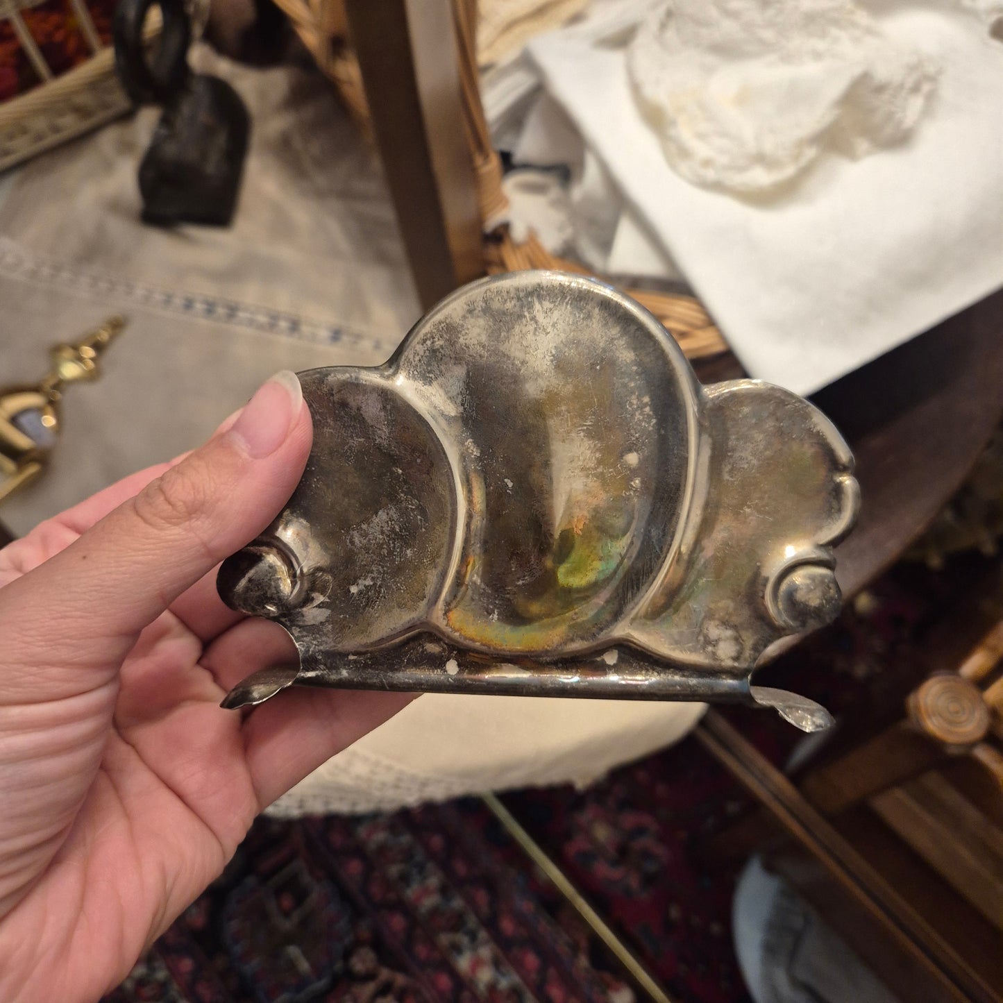 Antiker Chippendale 30er Jahre Serviettenhalter versilbert zum Aufpolieren!
