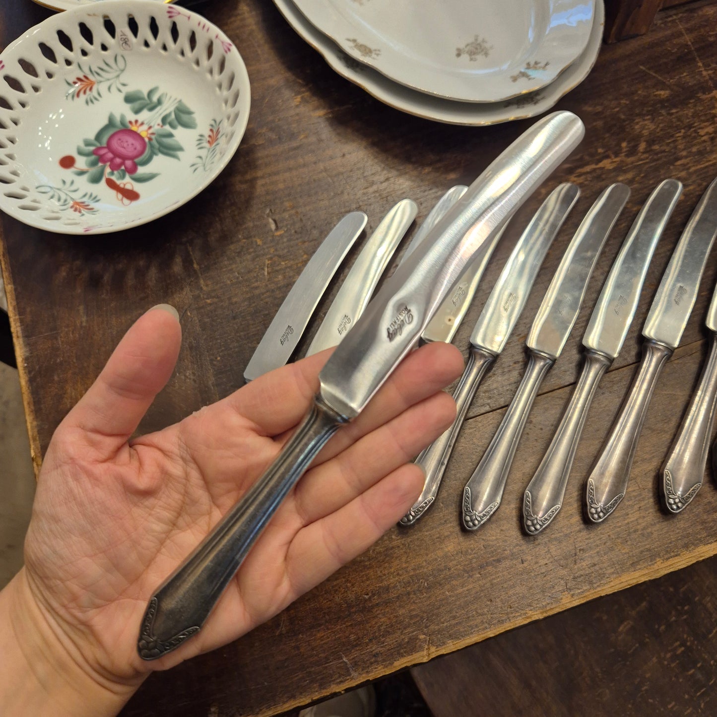 11x Antike Debag Rostfrei Messer sehr lang 40er Jahre versilbert 90 - zum aufpolieren!