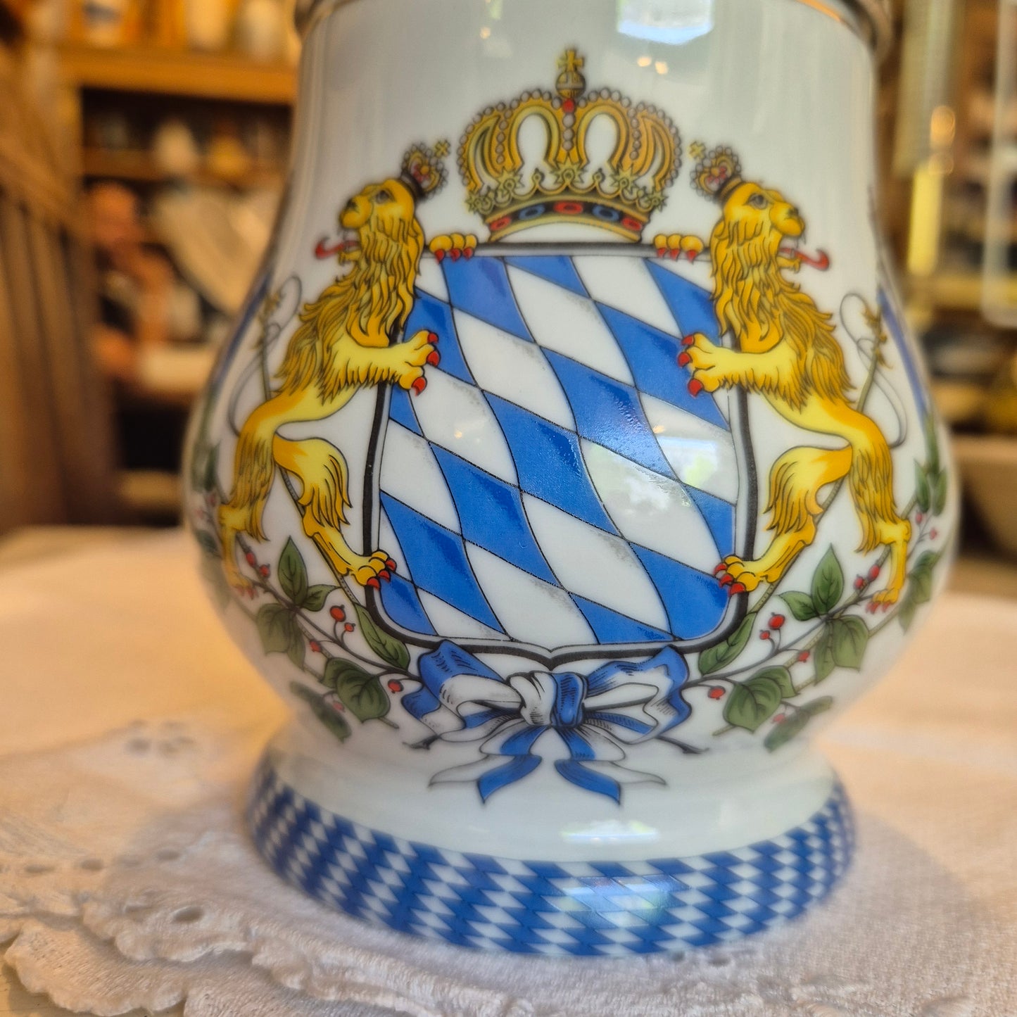 Vintage Porzellan Zinn Bierkrug mit Deckel Geschenk Kühr Sandizell Krug