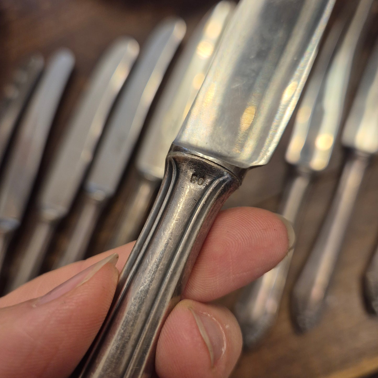 11x Antike Debag Rostfrei Messer sehr lang 40er Jahre versilbert 90 - zum aufpolieren!