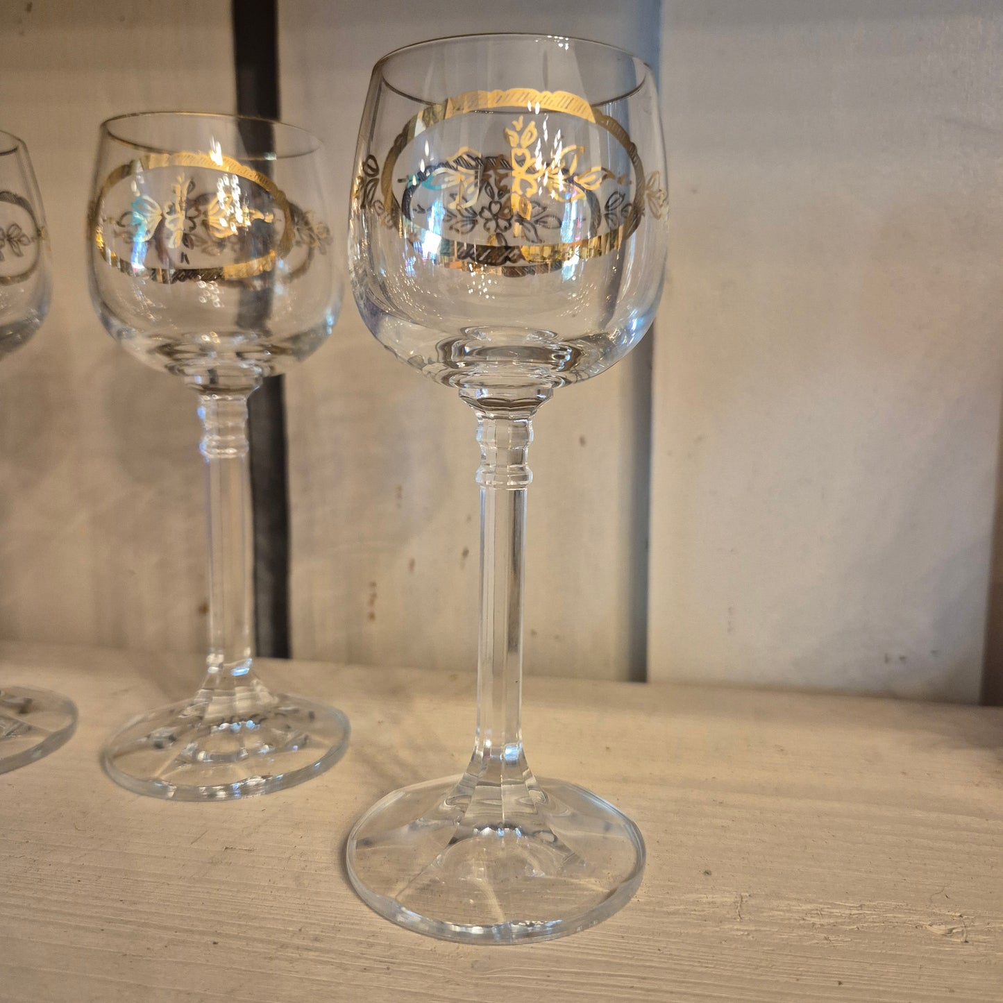 5x kleine 60er Jahre Weingläser goldrand transparent zeitlos schön!