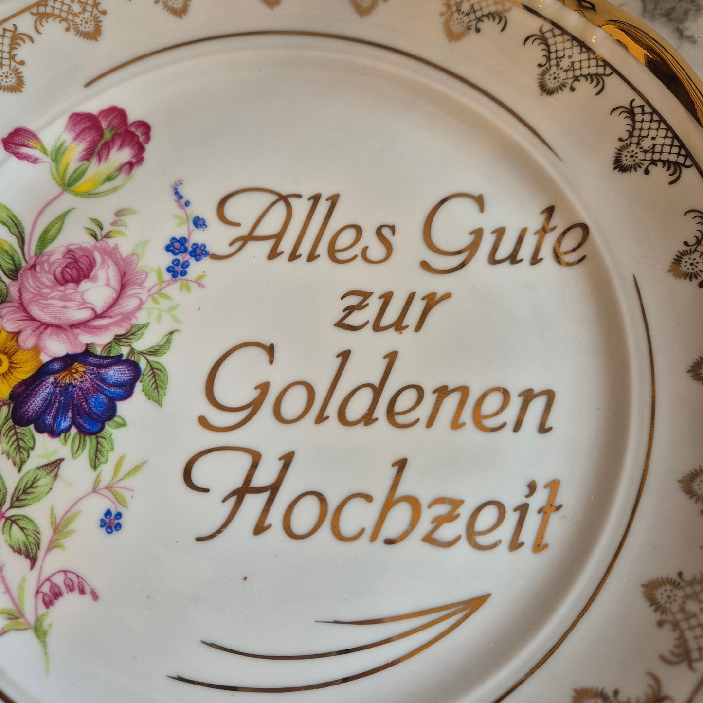 Vintage Geschenk zur Goldenen Hochzeit Porzellan Teller
