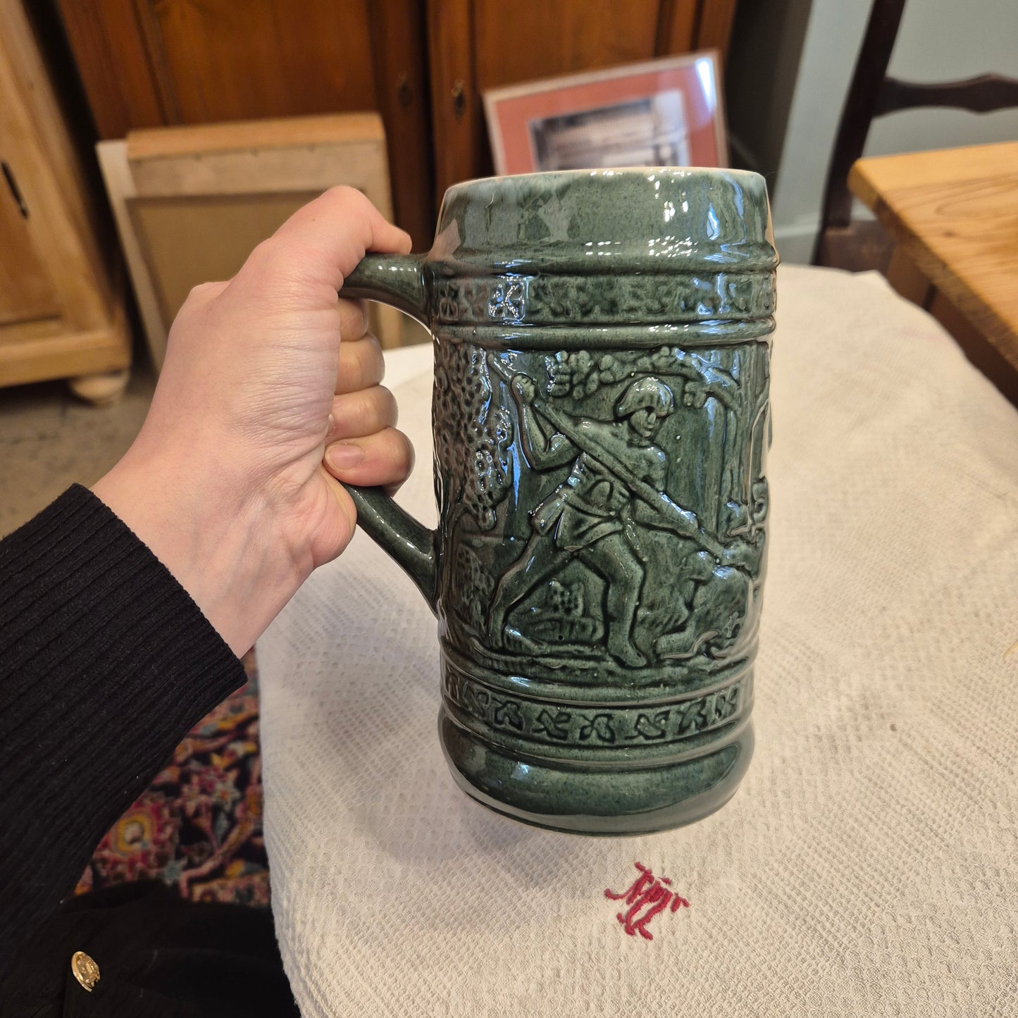 Vintage Keramik Bierkrug Grün Geschenk oder auch als Vase