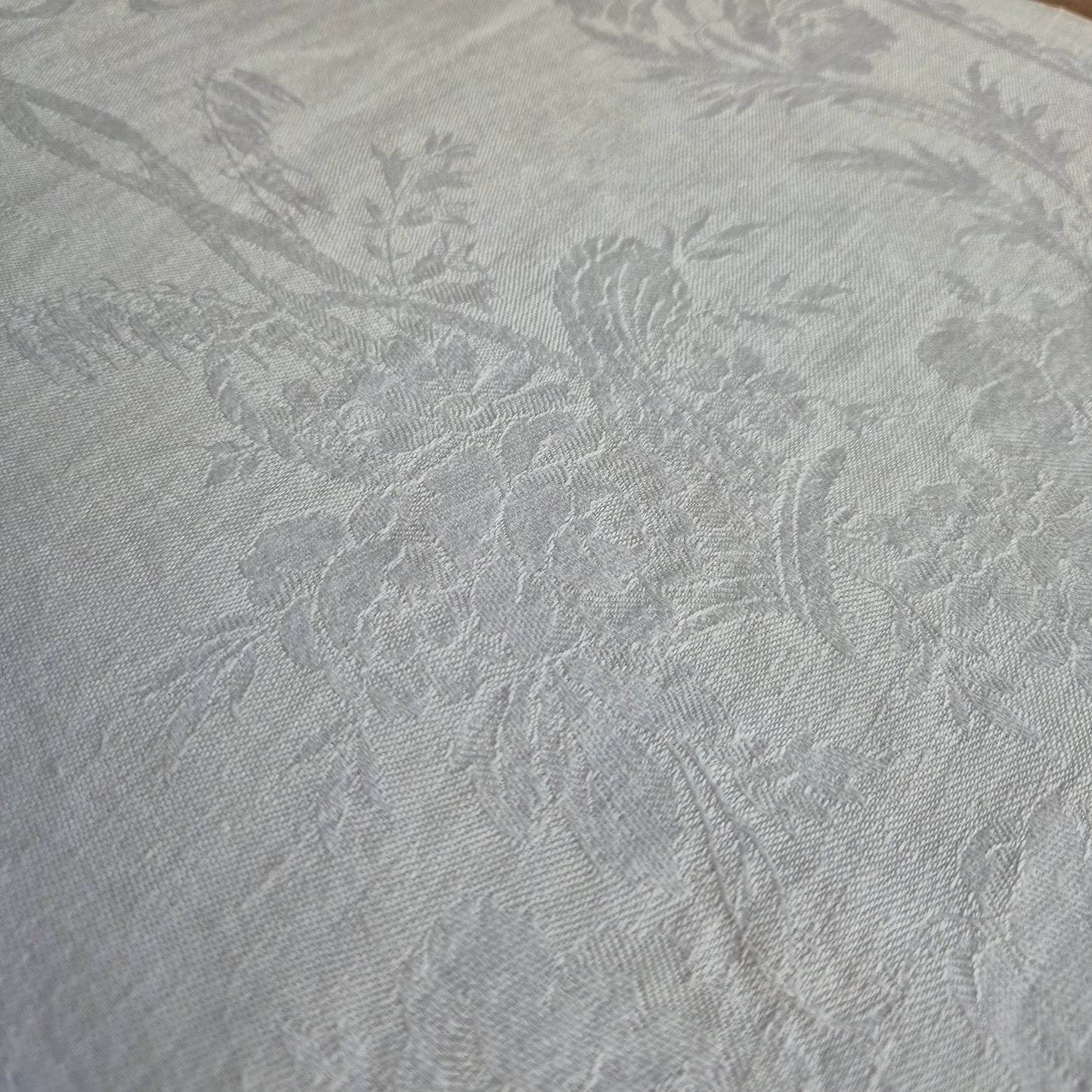 Antikes Jugendstil Küchen-Geschirrtuch mit Monogramm M.G. Damast Baumwolle 110x45cm weiß