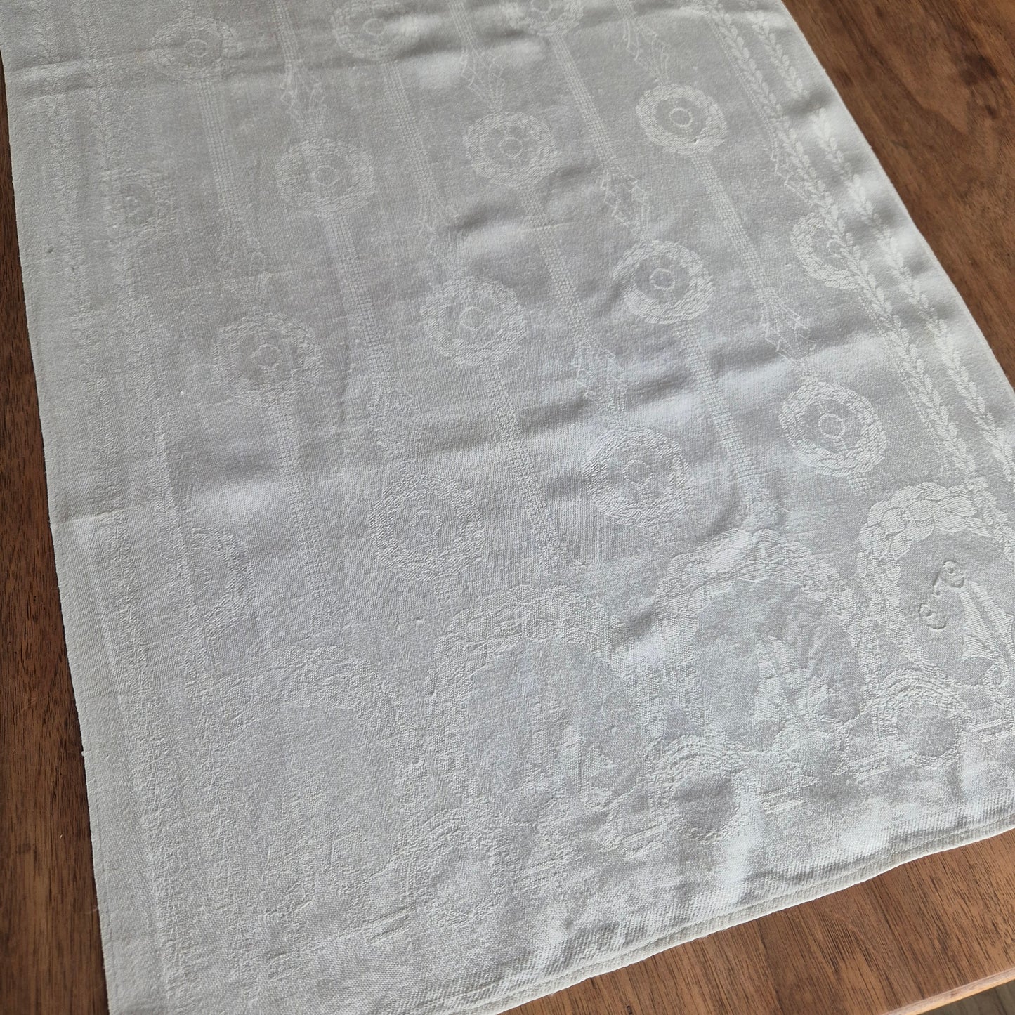 Antikes Jugendstil Küchen-&Geschirrtuch Damast Baumwolle cremeweiß C.V.