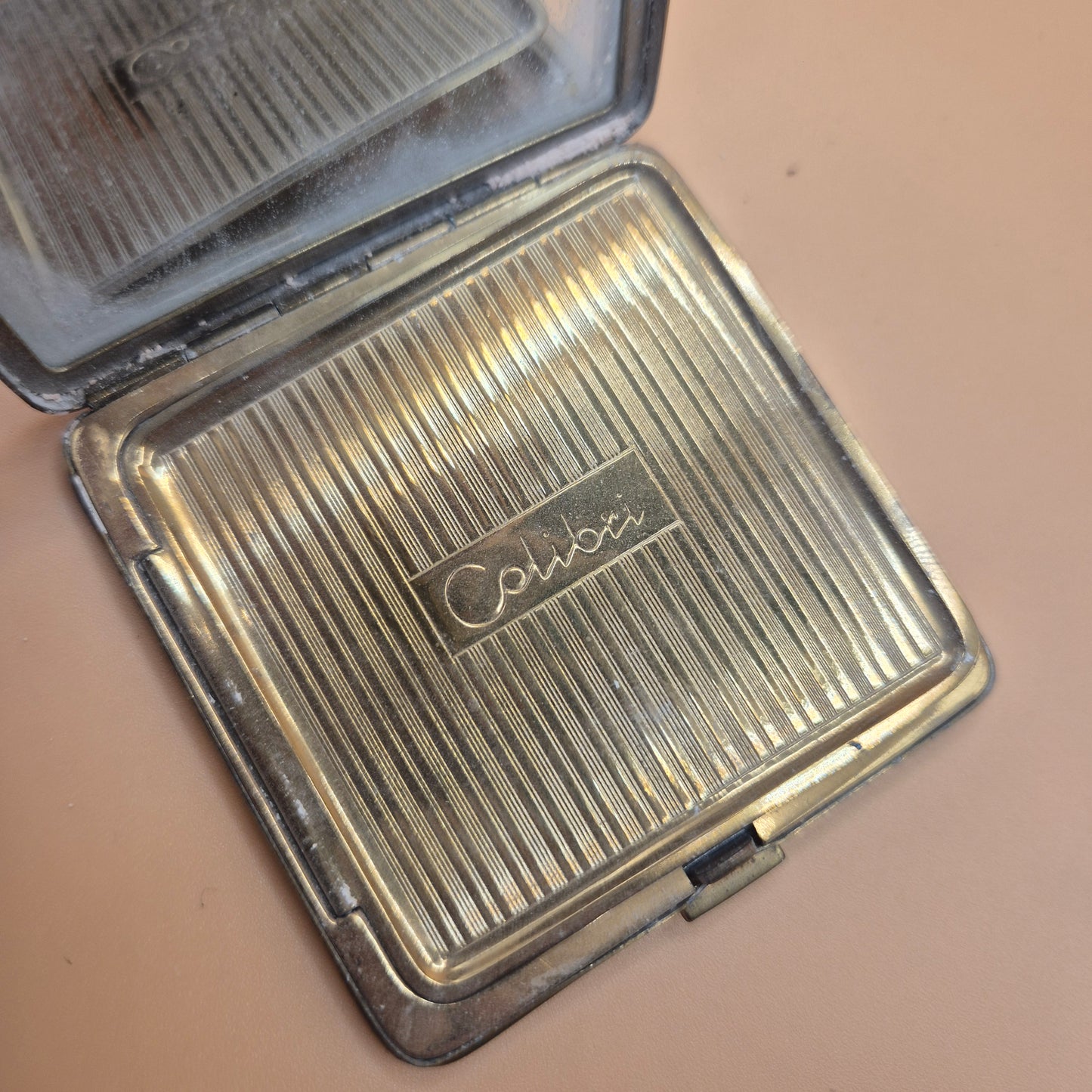 Vintage Puderdose Art Deco Dose colebri grün gold