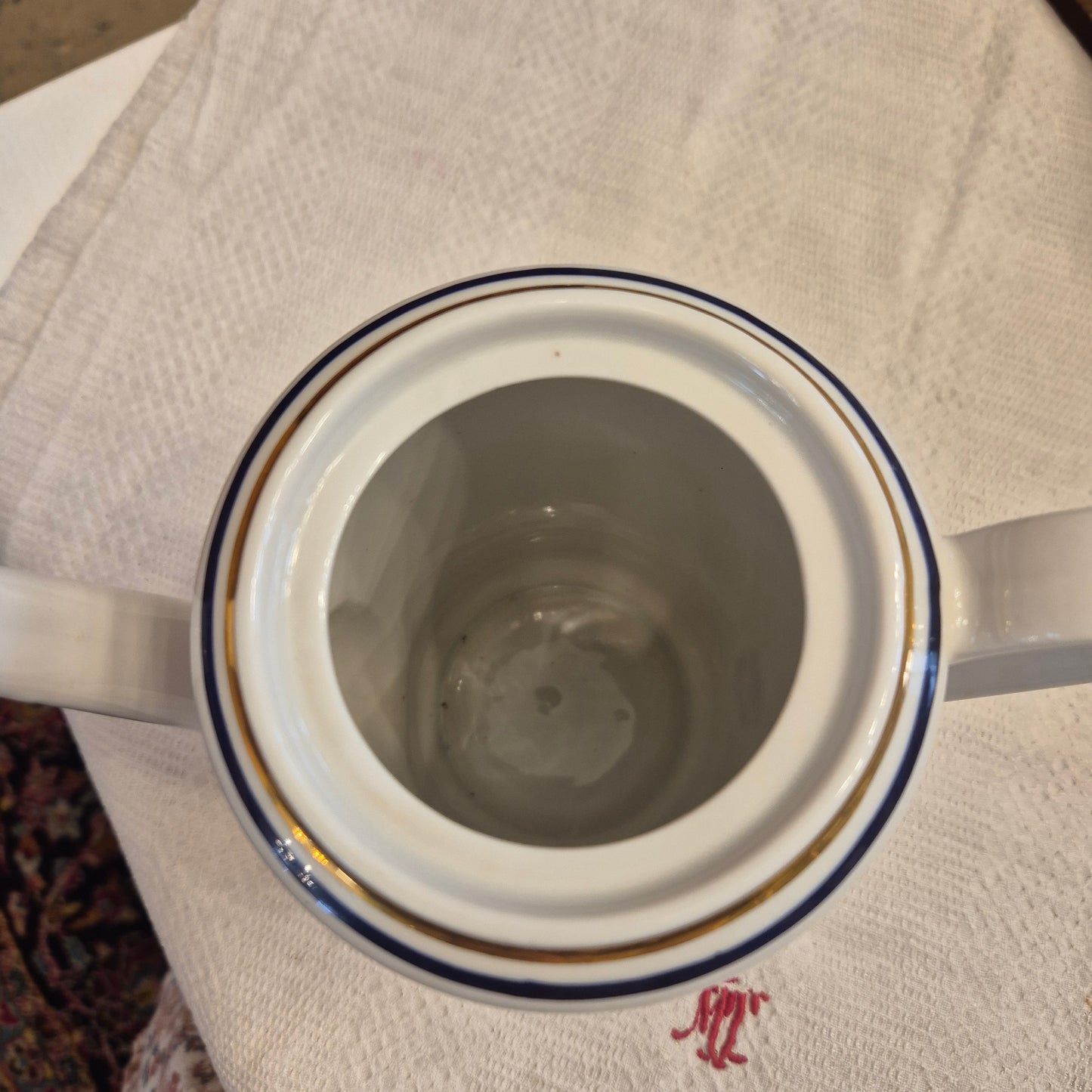 Vintage Kahla Tee Kaffeekanne Kanne weiß blau goldrand