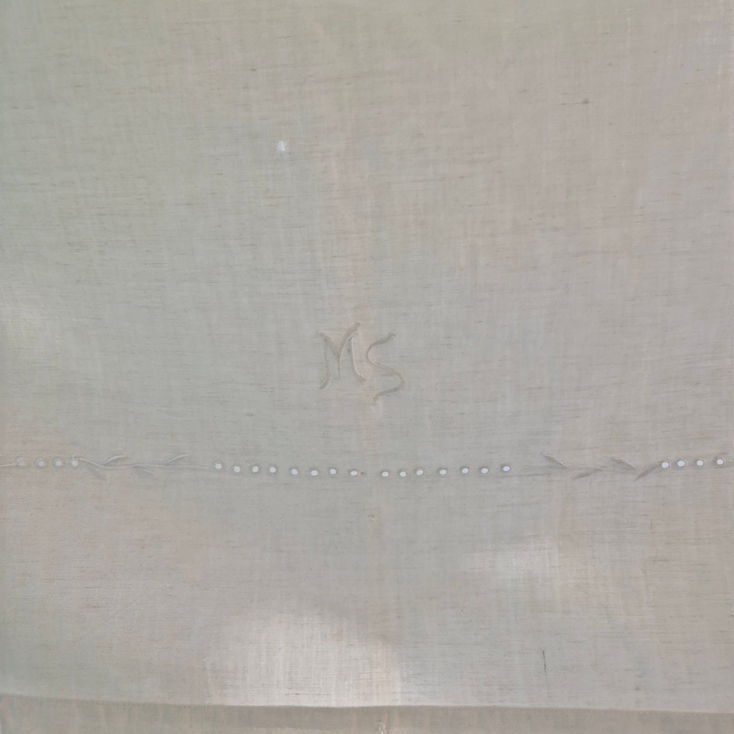 Antikes Bettlaken/Bettüberwurf Baumwolle mit Monogramm M.S. 150x235cm weiß