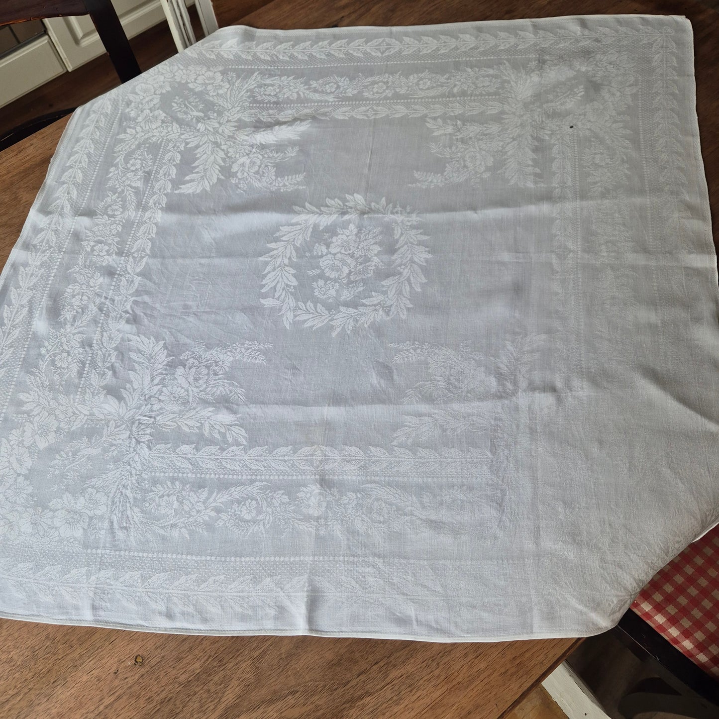 Antike Handgemachte Baumwolle Serviette 75x75cm Mitteldecke Monogramm S.F beschädigt