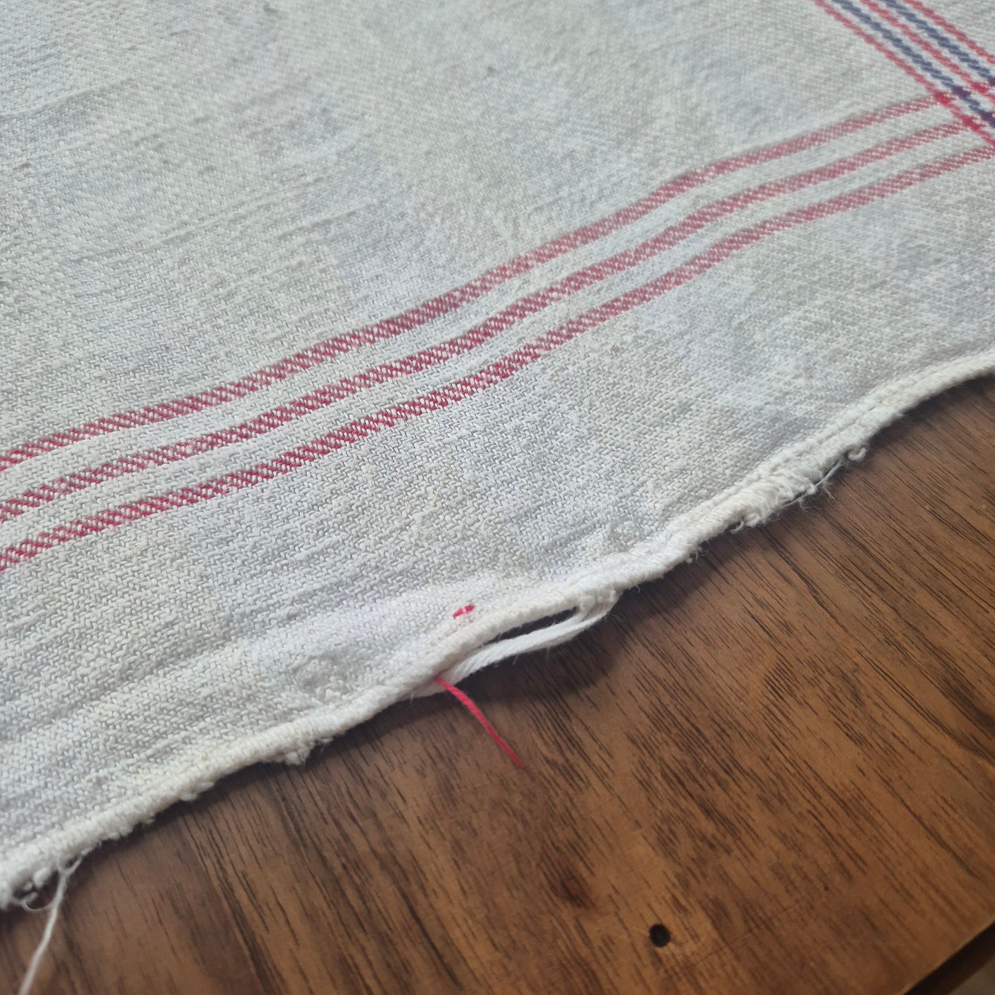 Antikes Leinen Geschirr-& Küchentuch Monogramm E.S. 90x45cm blau rot weiß