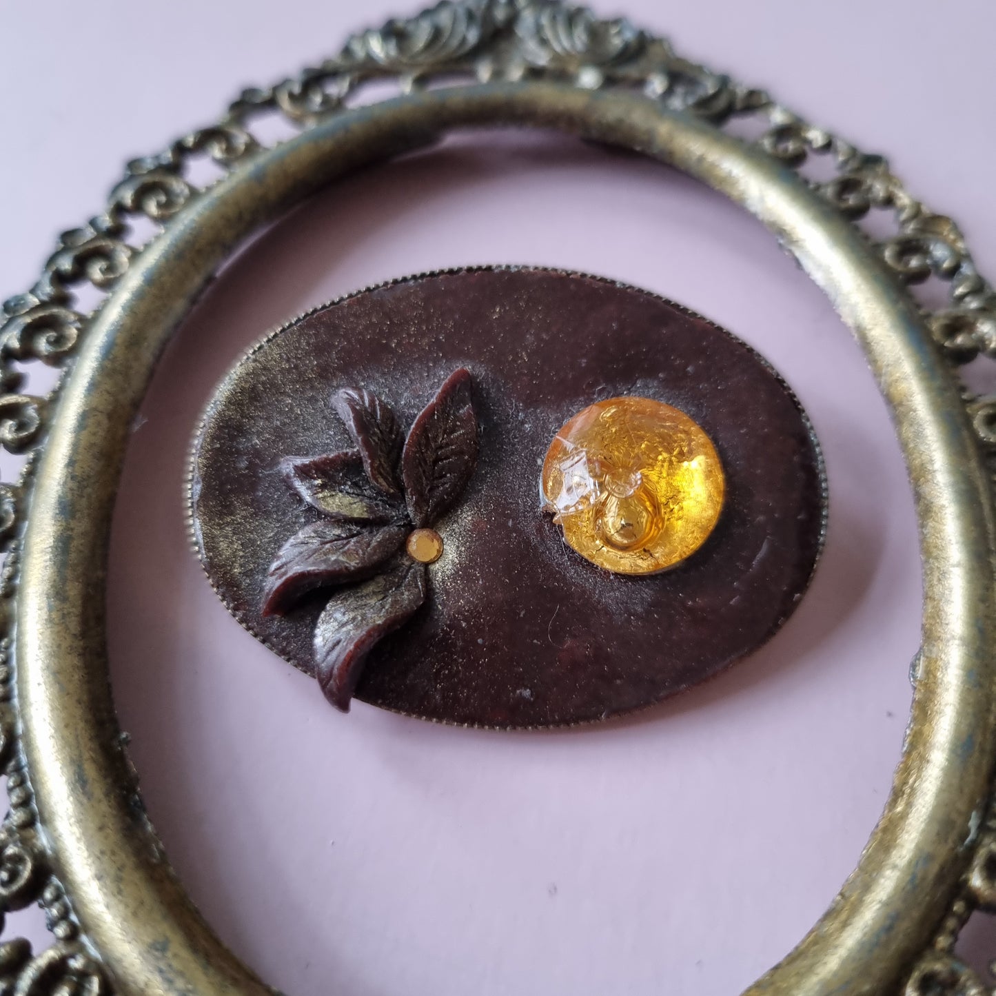 Handmade Vintage Brosche Braun Gold