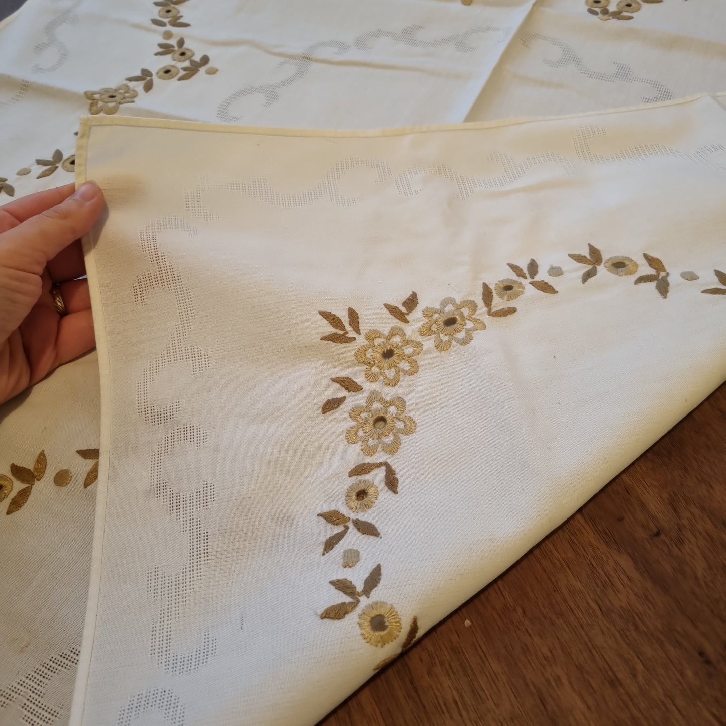 Vintage Mitteldecke Tischdecke Baumwolle Leinen 75x75cm 🤍