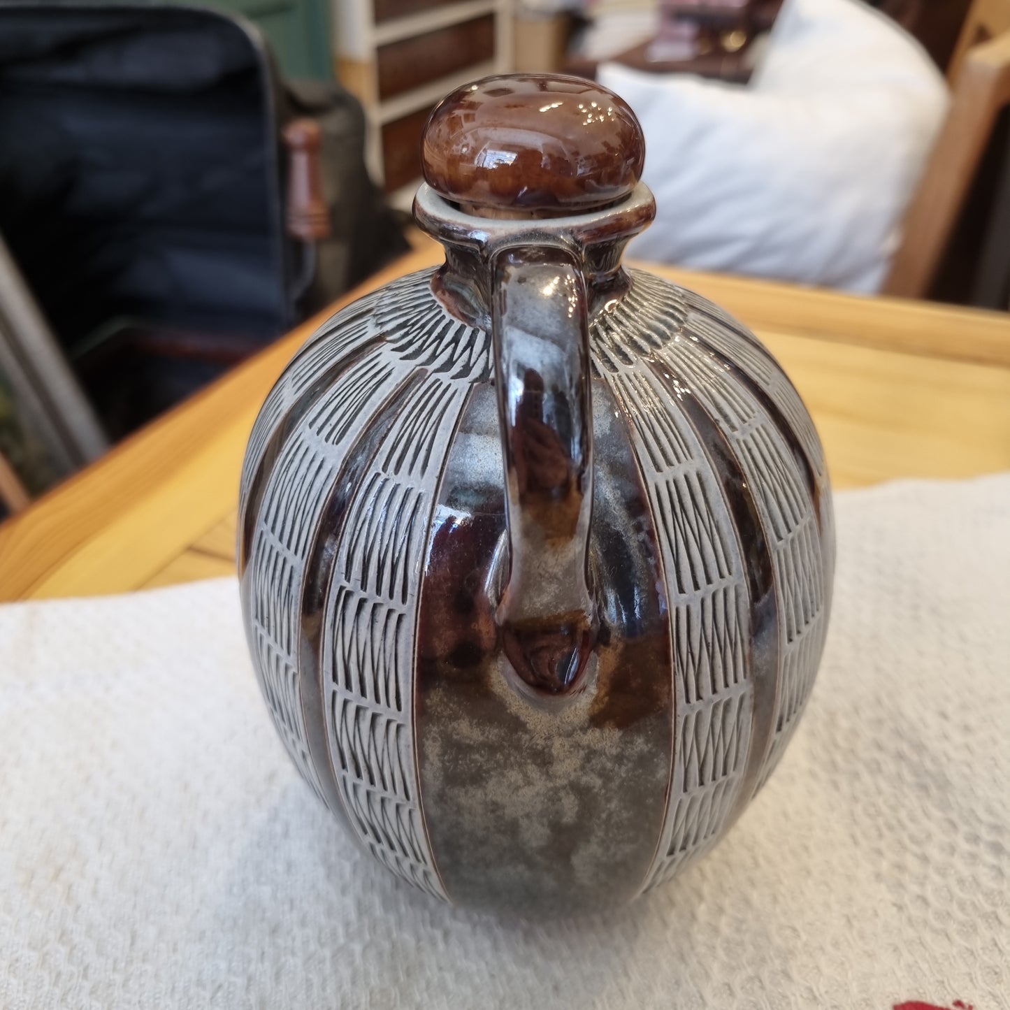 Antiker Keramik Rum Krug Weinflasche mit Stopfen Korken Verschluss 60er Jahre Midcentury