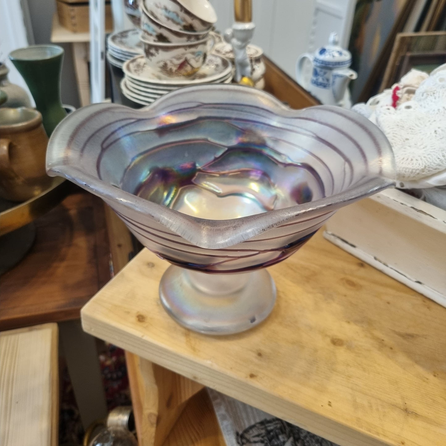 Jugendstil POSCHINGER Glas lila schillernde Glas große Schale Stempel