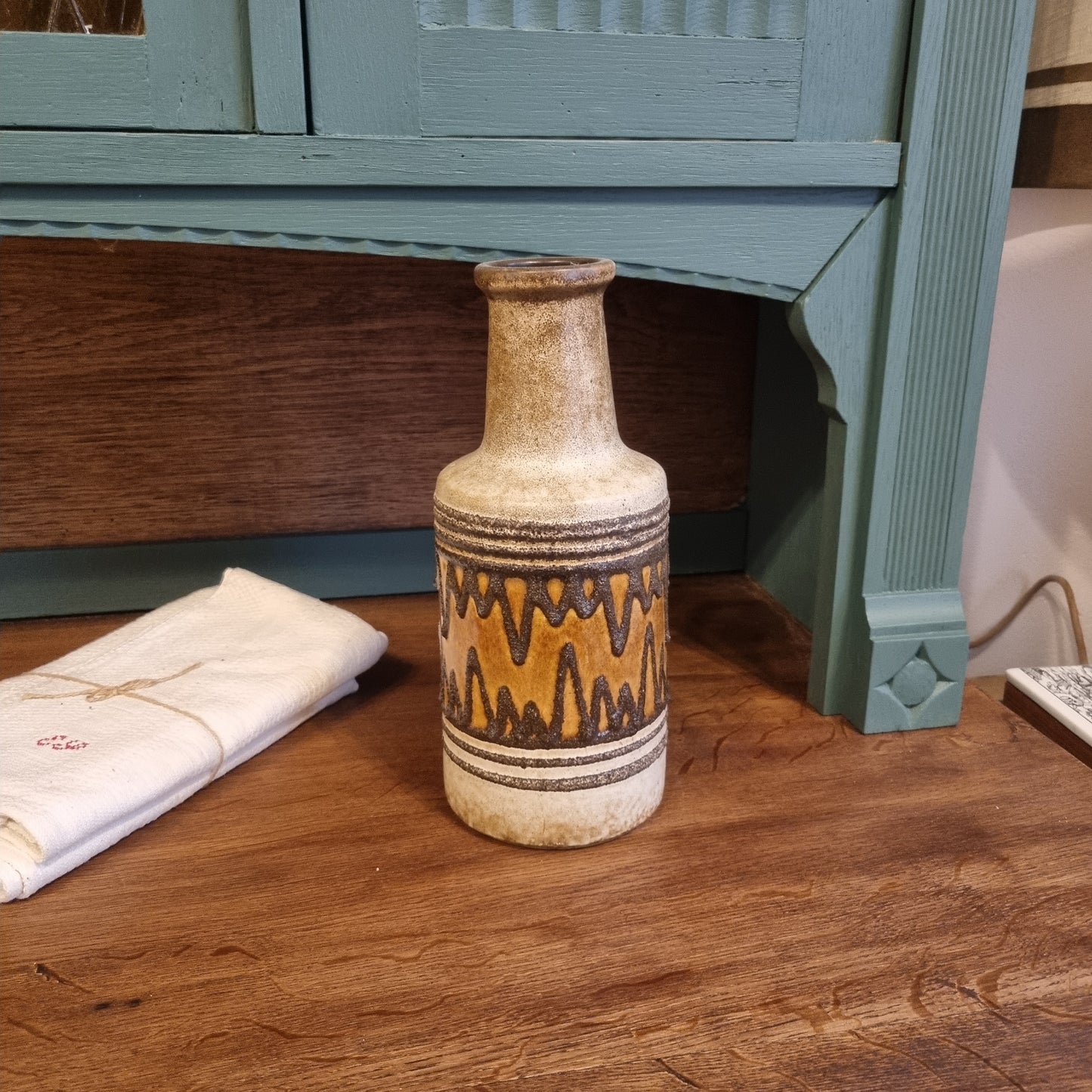 60er Jahre Steingut Vase Handmade Lava braun beige orange Retro Vintage