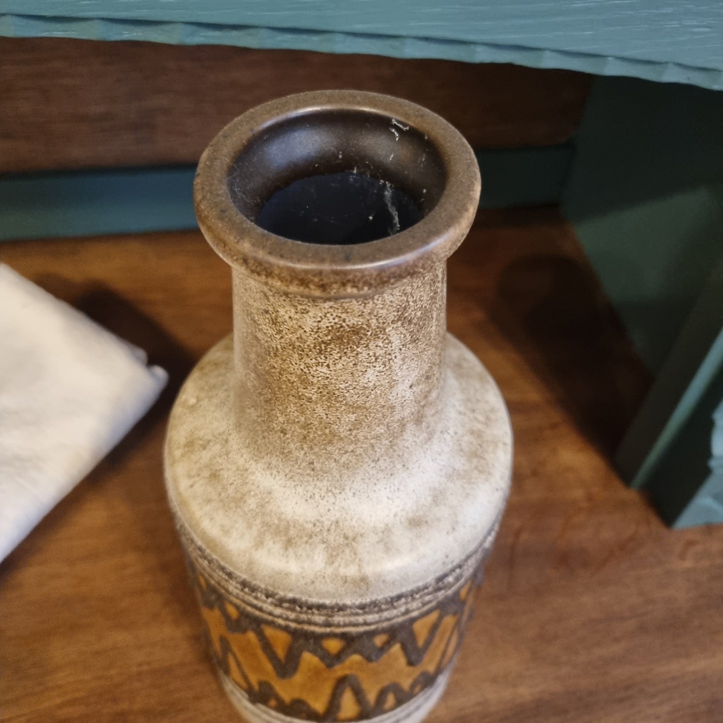60er Jahre Steingut Vase Handmade Lava braun beige orange Retro Vintage