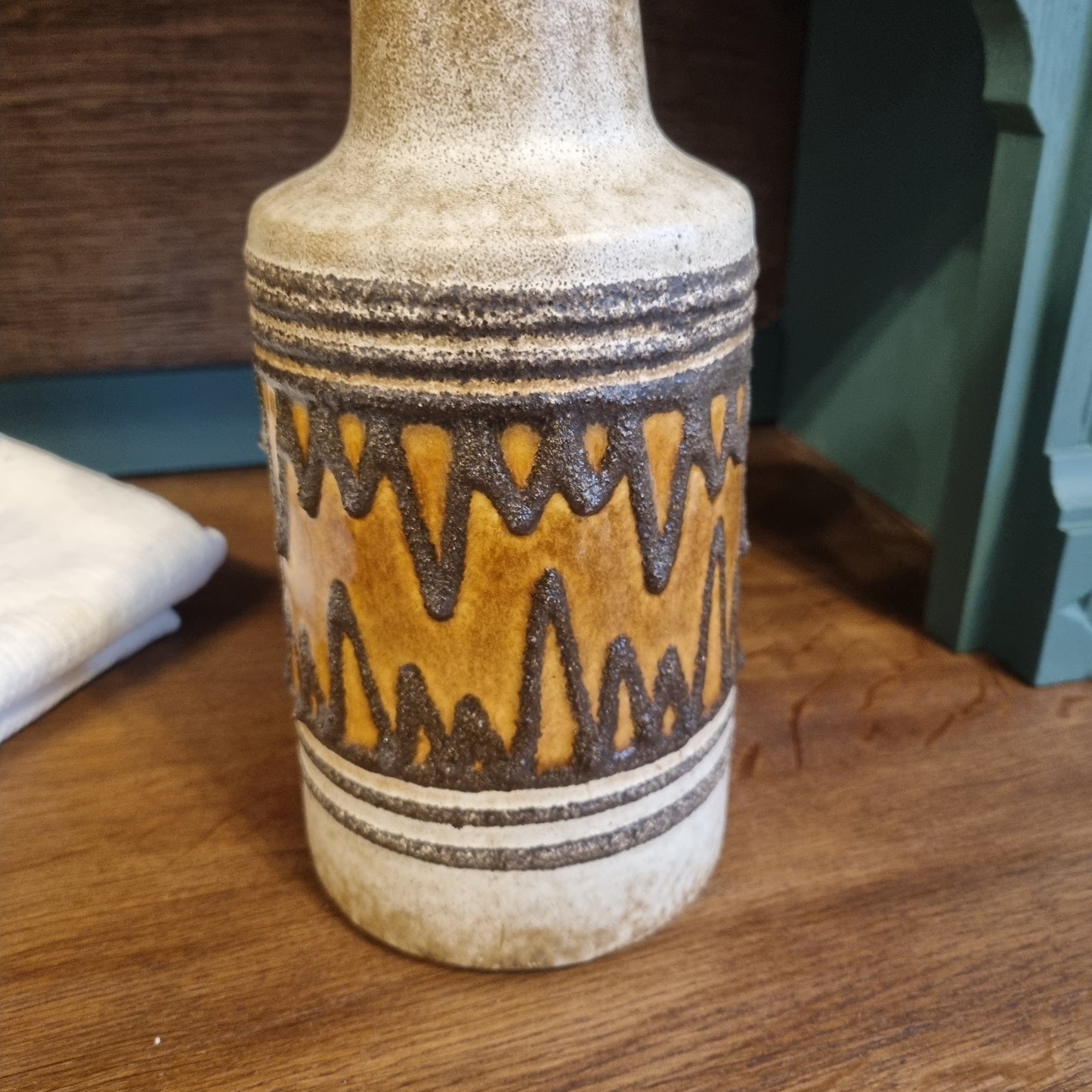 60er Jahre Steingut Vase Handmade Lava braun beige orange Retro Vintage