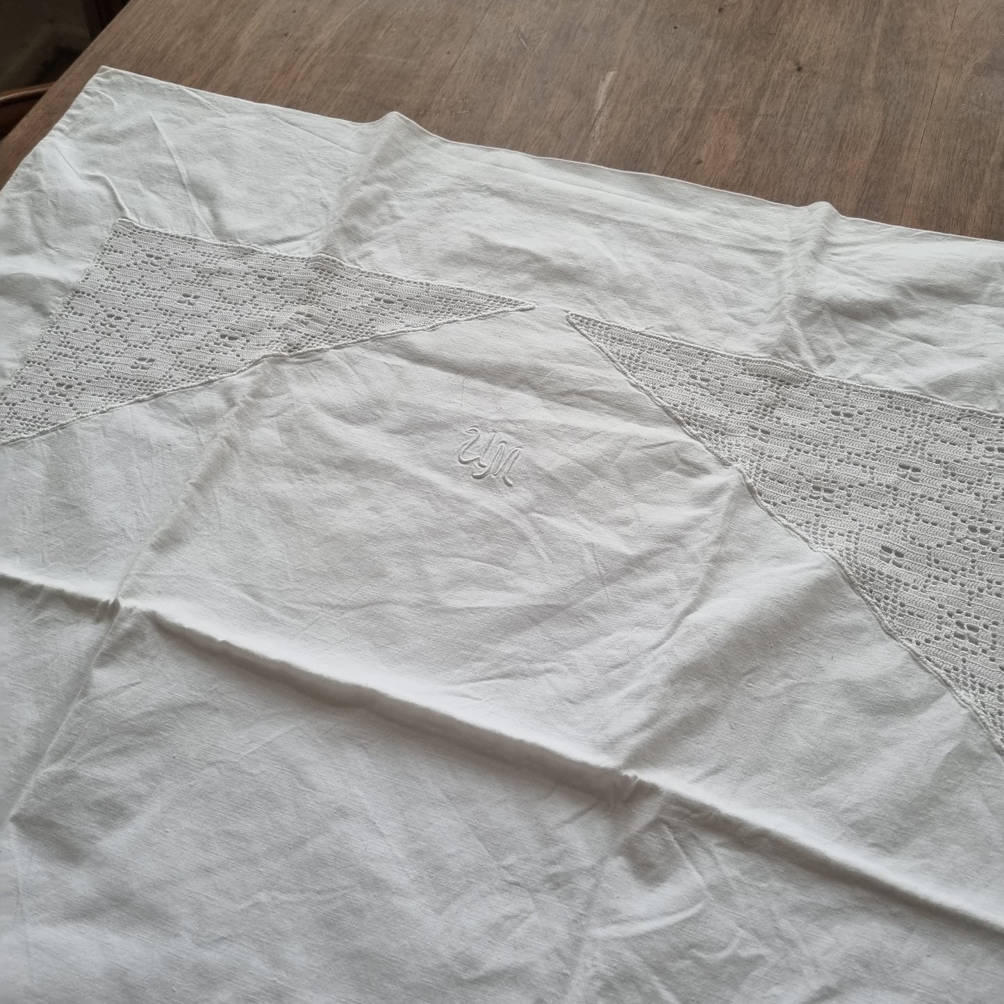 Antike,alte Kissenhülle 75x72cm weiß Initialien U.M. Vintage Kissen Bezug 🤍