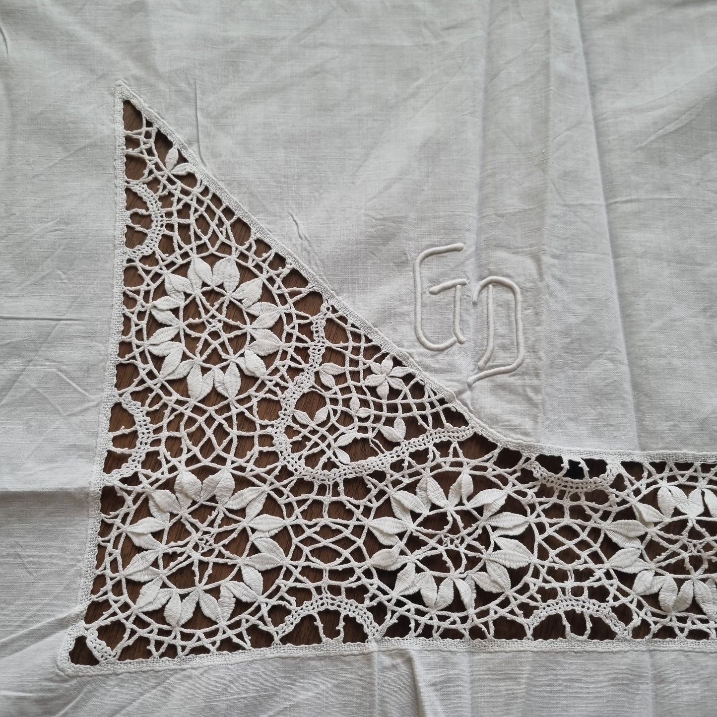 Antikes Jugendstil Bettlaken / Bettüberwurf Baumwolle 140x235cm Monogramm G.D. ♡