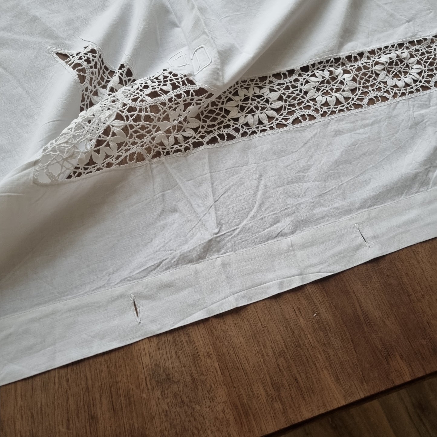 Antikes Jugendstil Bettlaken / Bettüberwurf Baumwolle 140x235cm Monogramm G.D. ♡