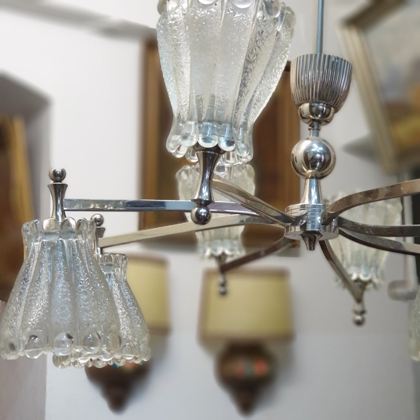 70er Jahre Eisglas Deckenlampe 7-armig - #antik_storys#