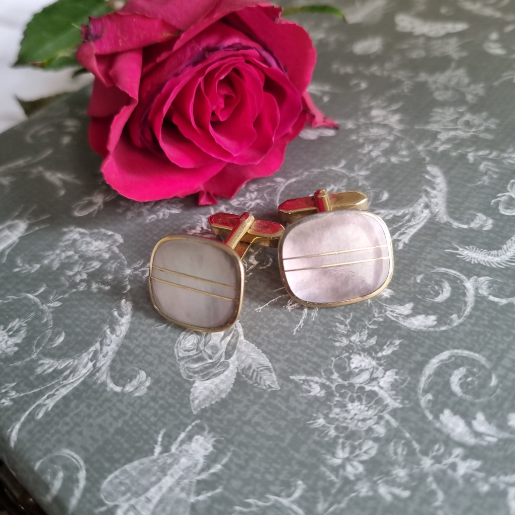 Alte Manschettenknöpfe W.Germany Goldfarbend Vintage Retro Geschenk Handarbeit Perlmutt