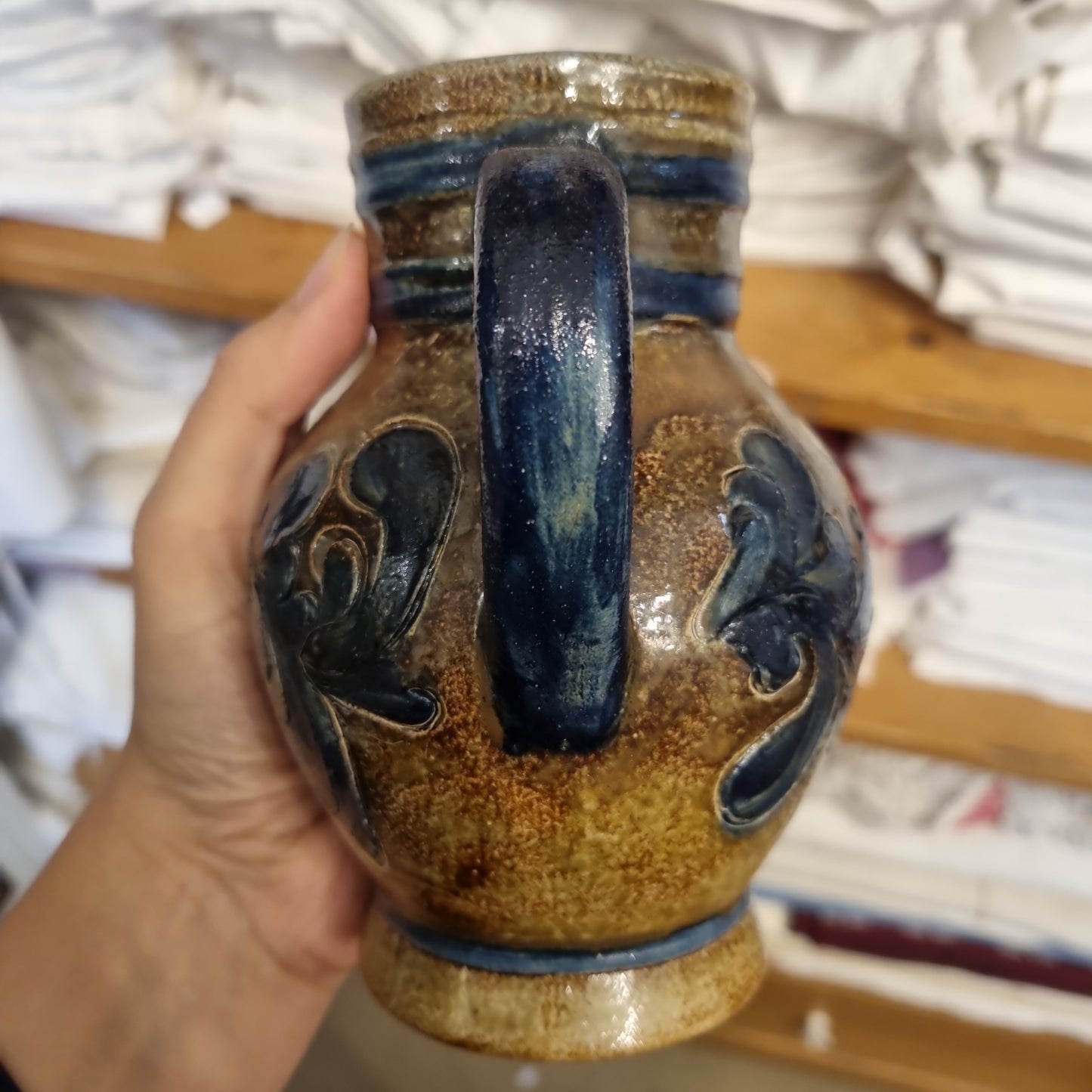 Wunderschöne, handbemalte Steingut Vase Kanne Krug Henkel Landhaus Vintage 40er Jahre