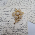 Einzigartige Art Jugendstil Vintage Brosche Antik 50er Jahre Gold Strass Blume