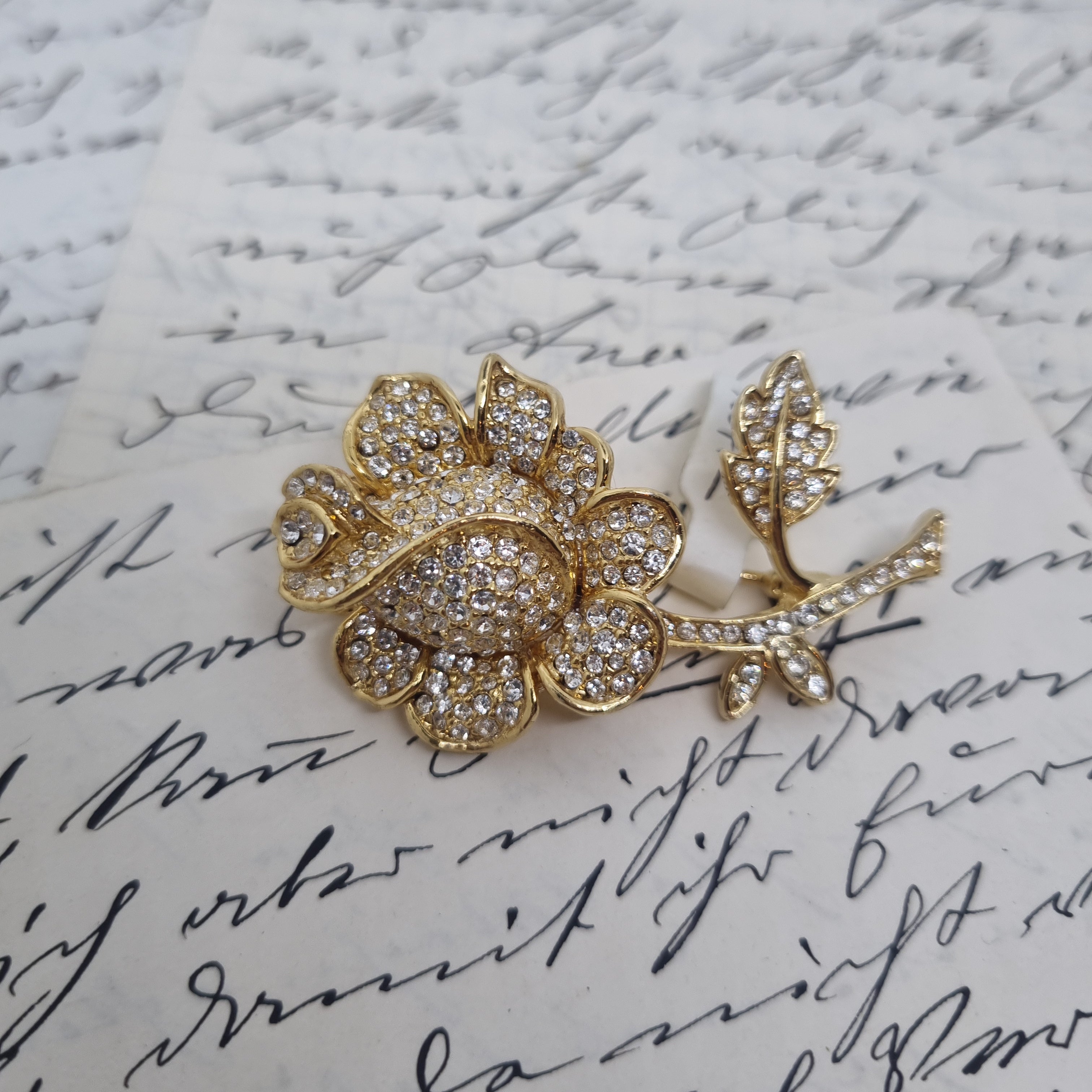 Einzigartige Vintage Brosche Antik 50er Jahre Rose Gold Strass Knospe Strass Blume