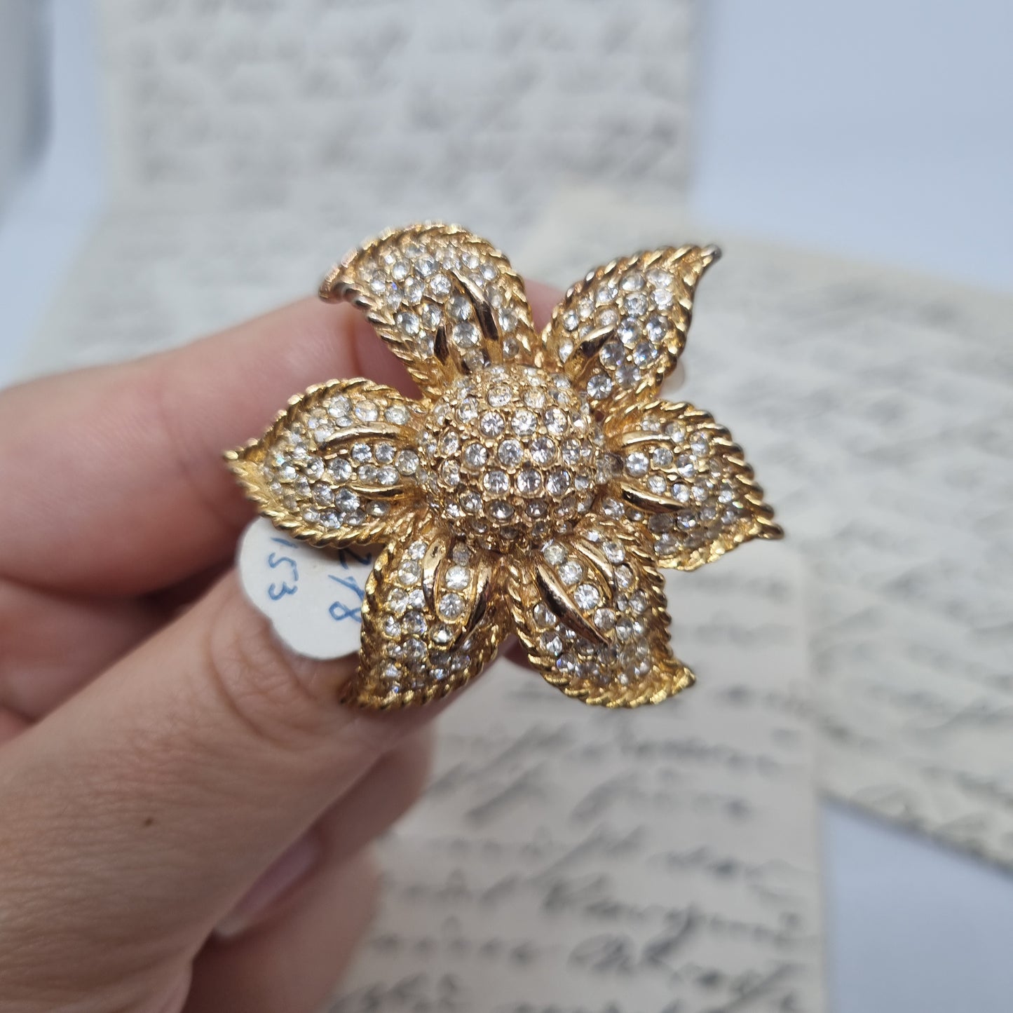 Einzigartige Vintage Brosche Antik 50er Jahre Blume Stern Strass Gold