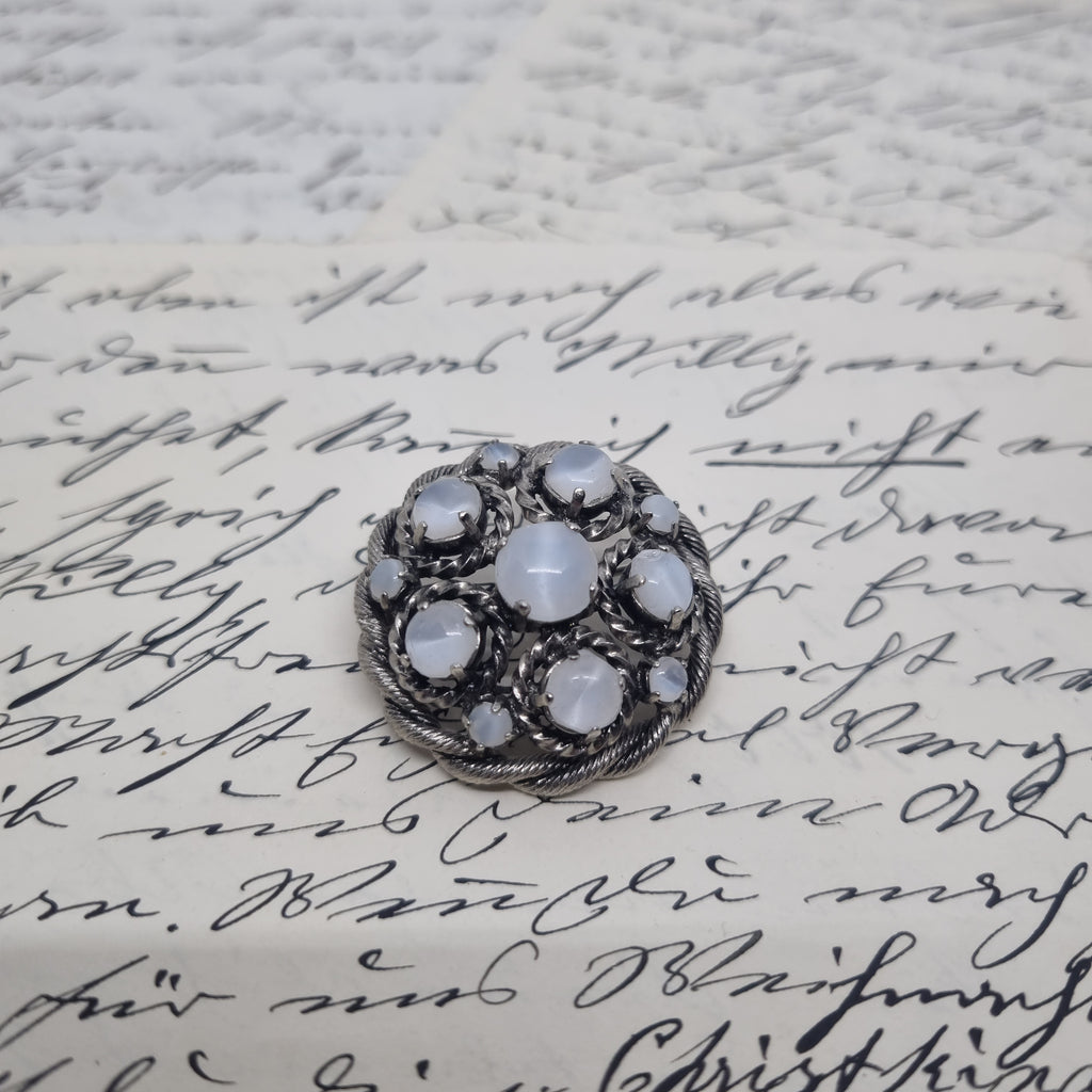 Große Art Jugendstil Einzigartige Vintage Brosche Antik 50er Jahre Silber Grau