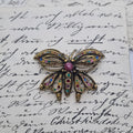 Einzigartige Vintage Brosche Antik 50er Jahre Art Jugendstil Schmetterling Gold Strass