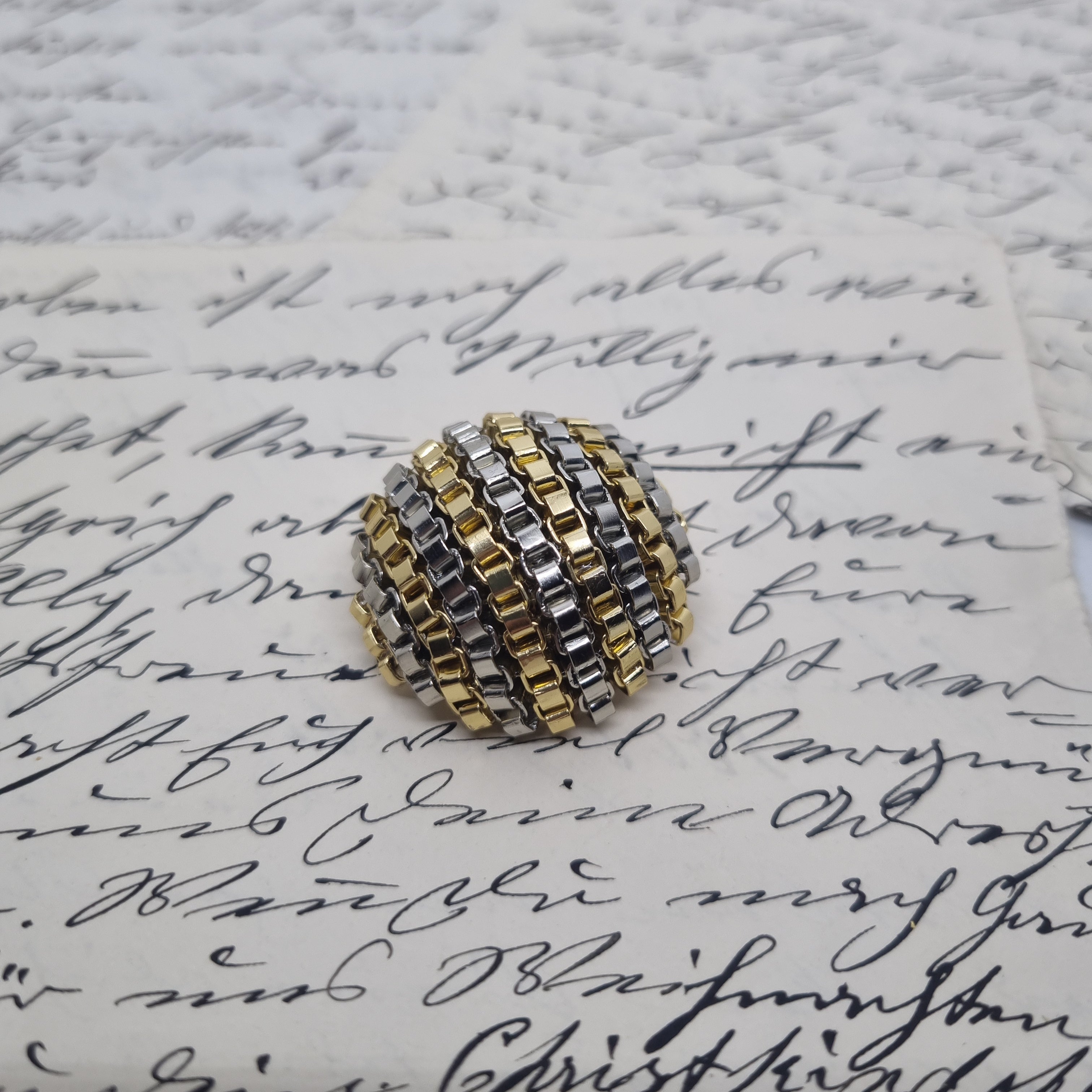 Einzigartige Vintage Brosche Antik 50er Jahre Art Deco Silber Gold Ketten Muster