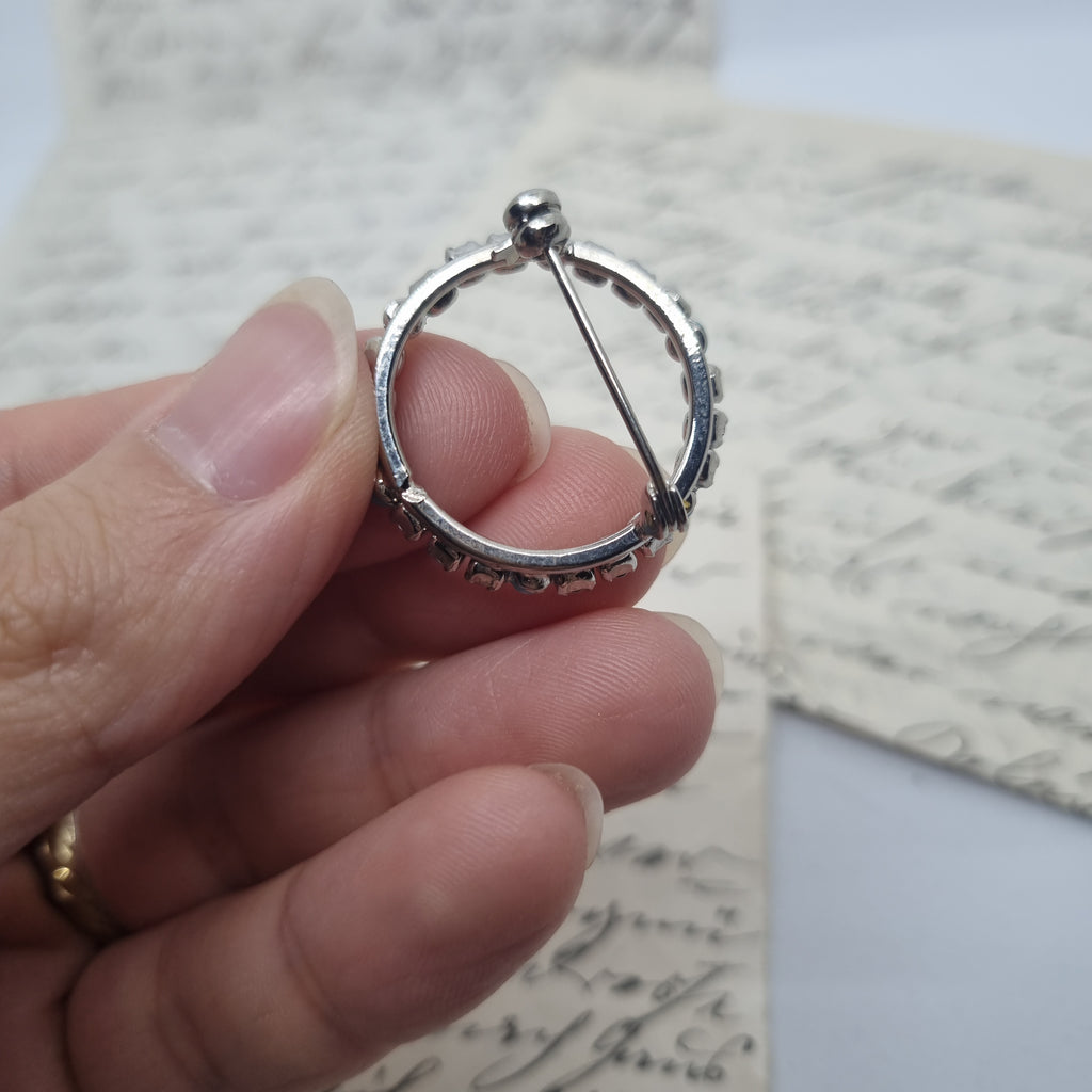 Einzigartige Vintage Brosche Antik 50er Jahre Ring Art Jugendstil Strass Blau