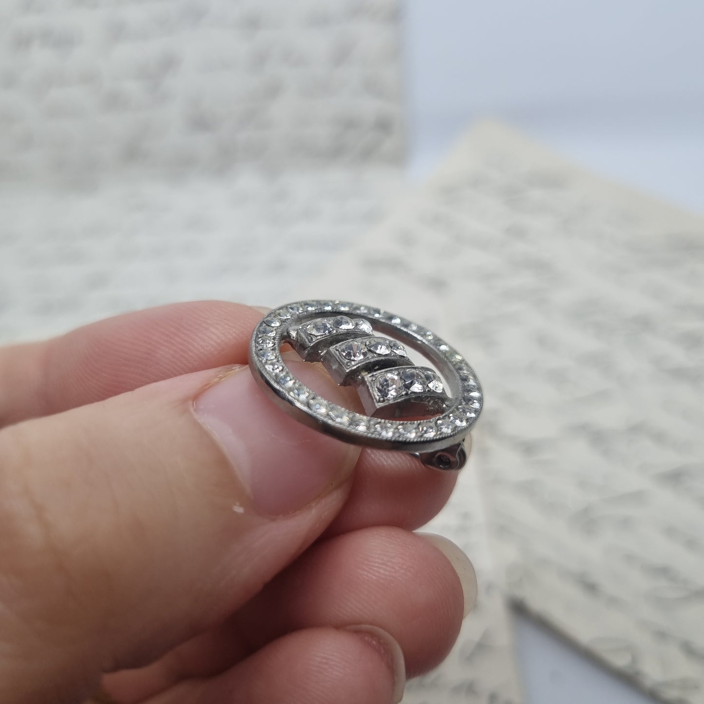 Einzigartige Vintage Brosche Antik 50er Jahre Silber Strass Ring