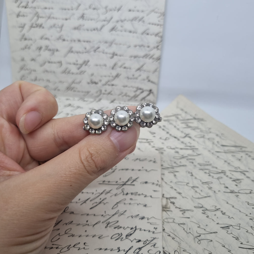 Art Jugendstil Vintage Brosche Antik 50er Jahre Silber Perlen Strass