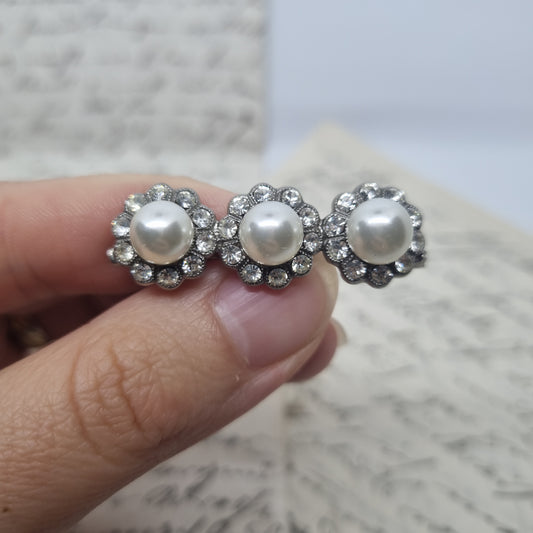 Art Jugendstil Vintage Brosche Antik 50er Jahre Silber Perlen Strass