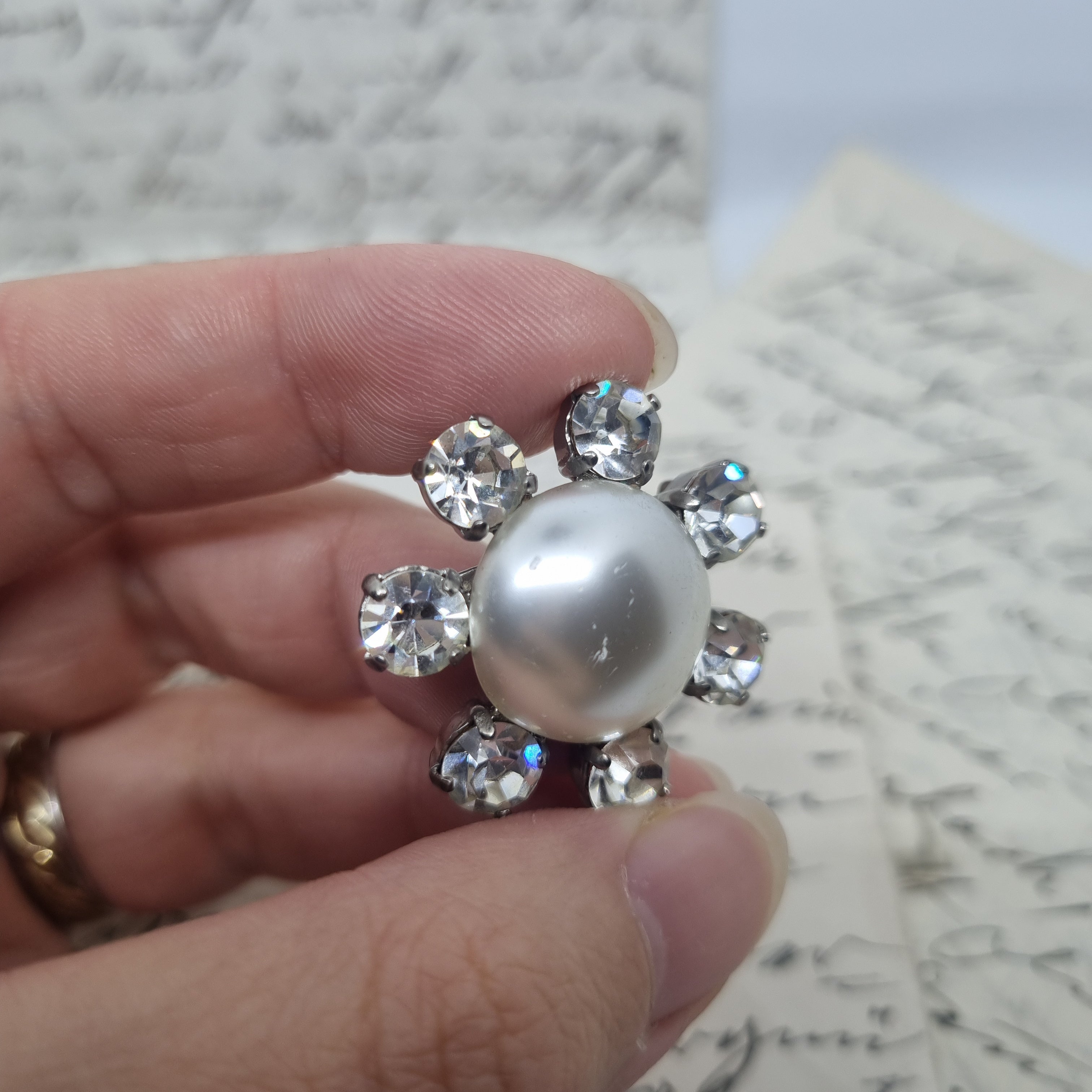 Einzigartige Vintage Brosche Antik 50er Jahre Art Jugendstil Perlen Schneeflocke