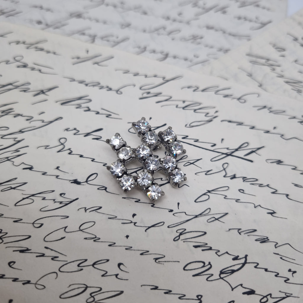 Einzigartige Vintage Brosche Antik 50er Jahre Strass Silber Glitzer Art Deco