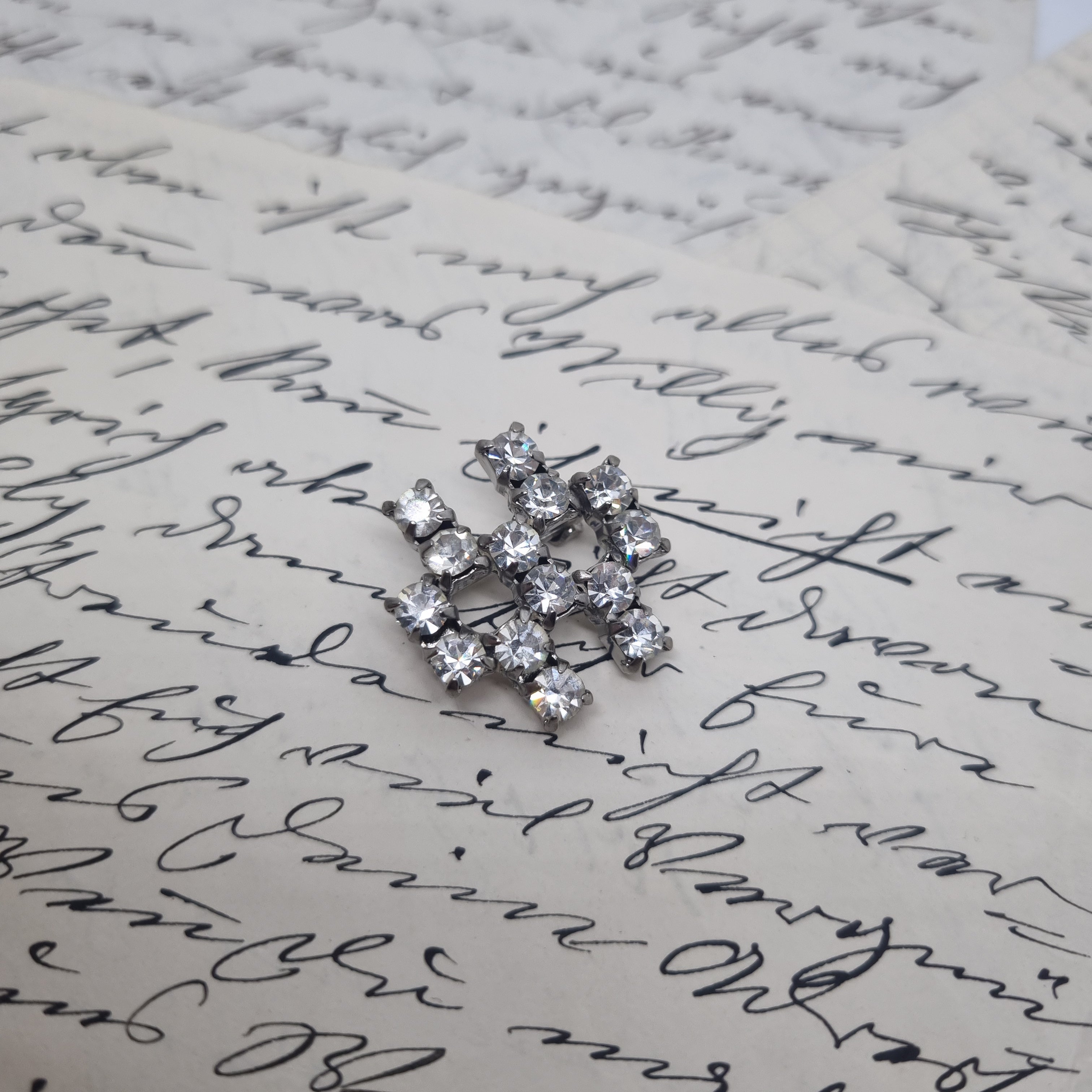 Einzigartige Vintage Brosche Antik 50er Jahre Strass Silber Glitzer Art Deco