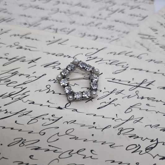 Einzigartige Vintage Brosche Antik 50er Jahre Art Jugendstil Stern Perlen Strass Silber Glitzer
