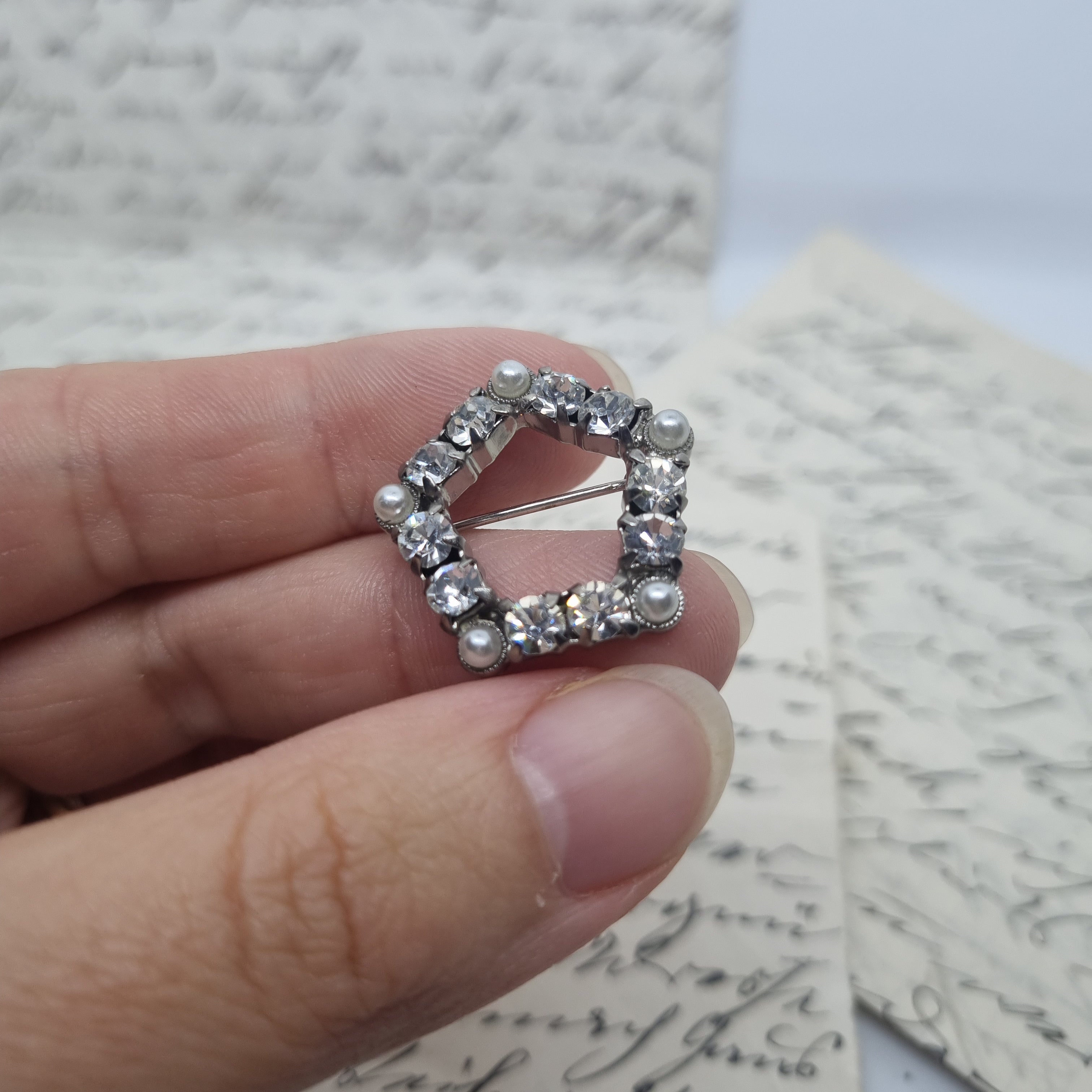 Einzigartige Vintage Brosche Antik 50er Jahre Art Jugendstil Stern Perlen Strass Silber Glitzer