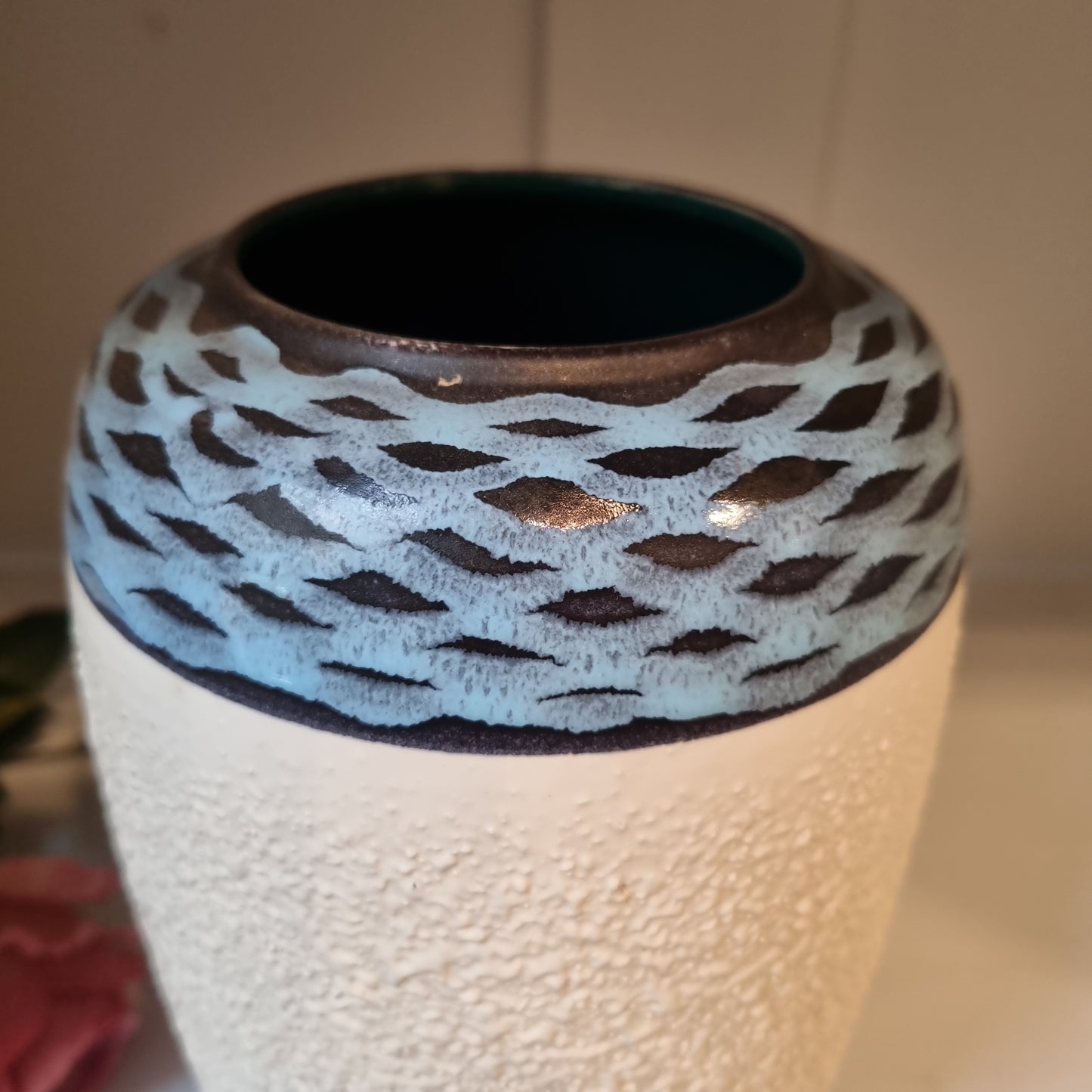 Sehr alte schöne Vintage Keramik Vase Blau Schwarz Beige 50er