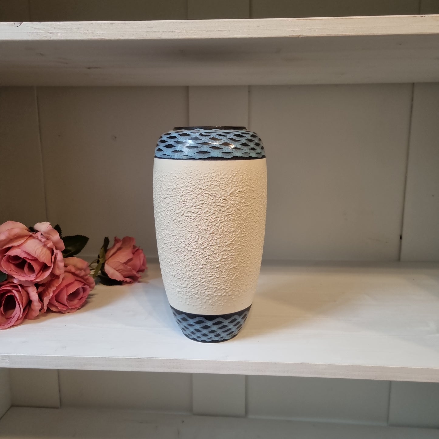 Sehr alte schöne Vintage Keramik Vase Blau Schwarz Beige 50er