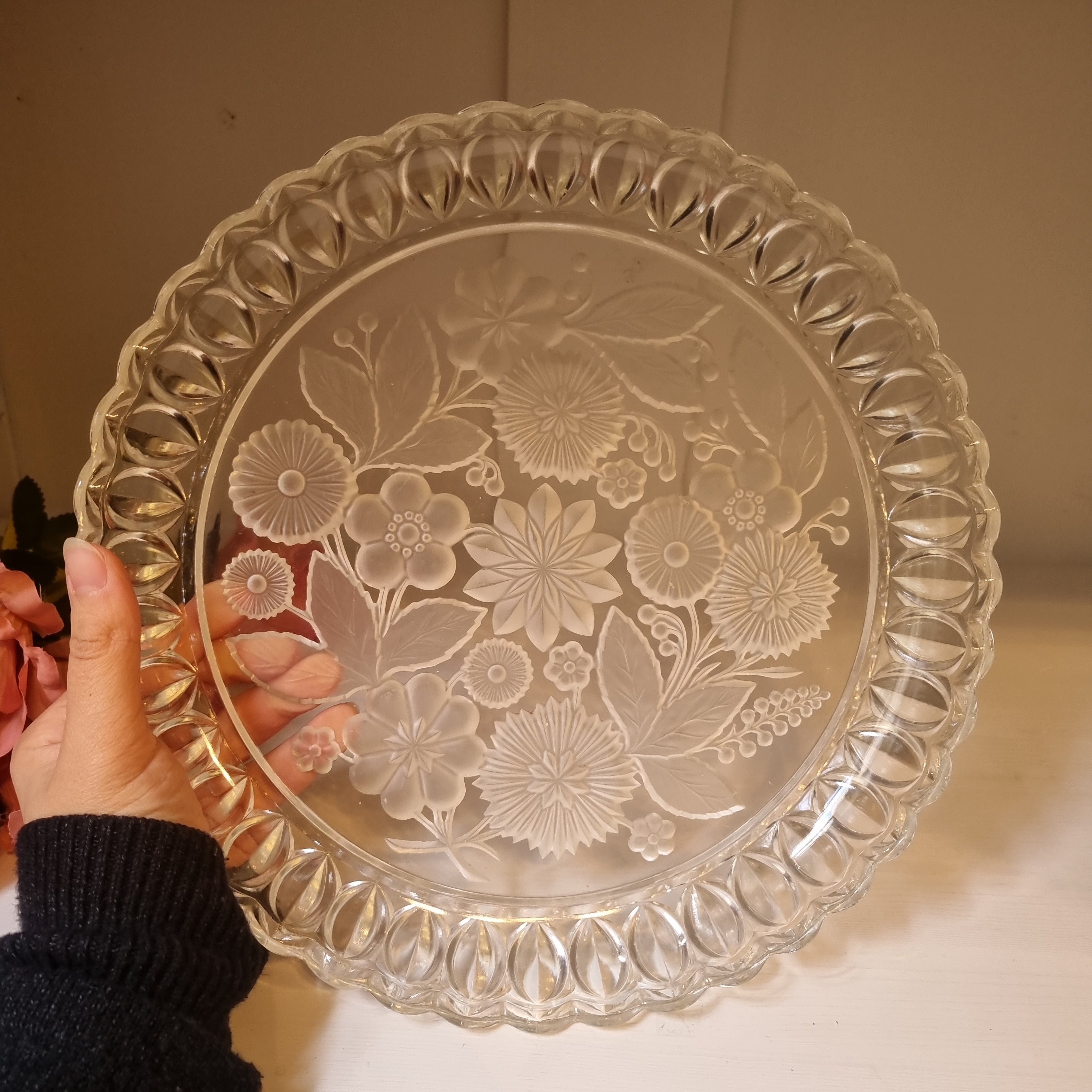 Vintage Kristall Schale Teller Obstschale Deko Blumen